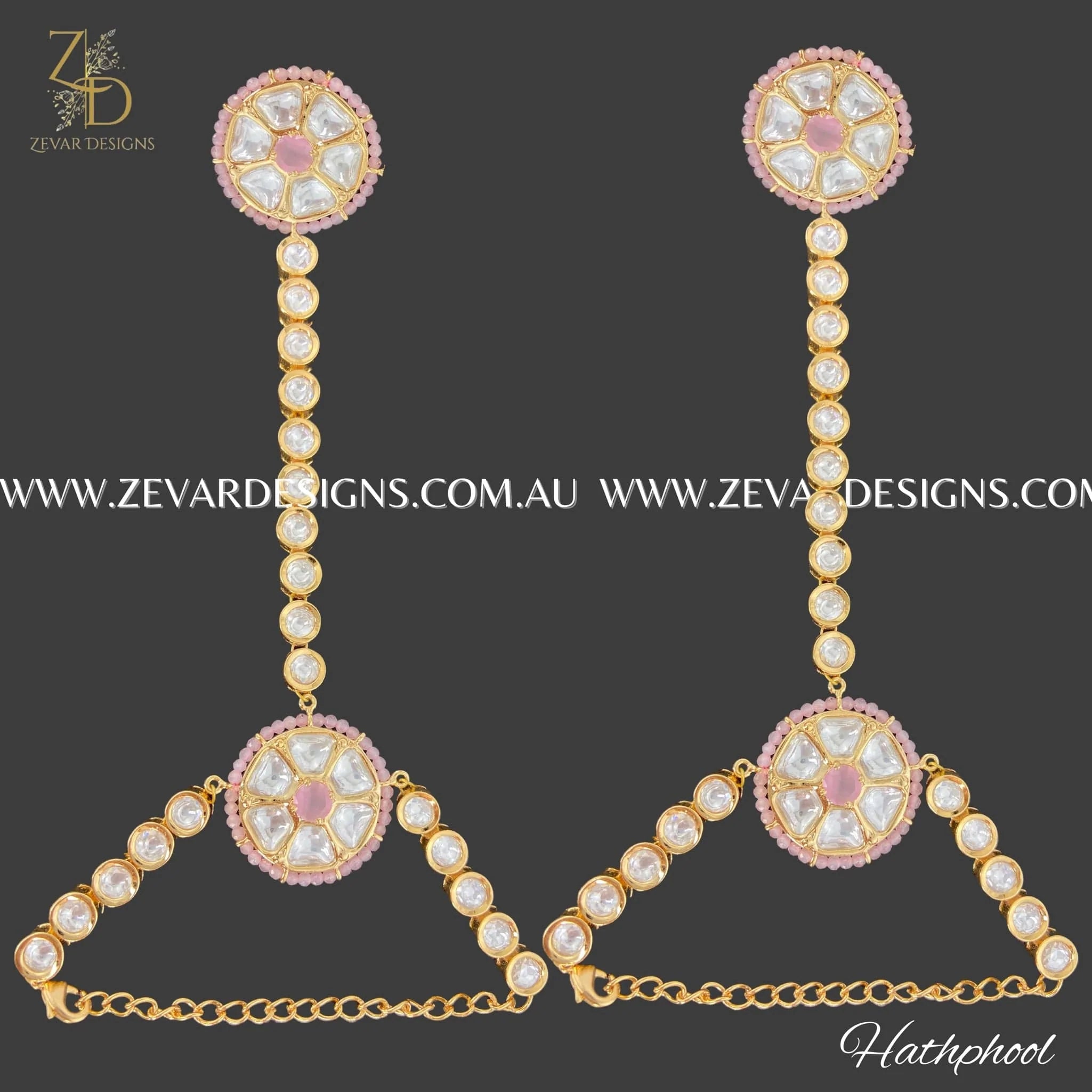 Kundan Polki Hathphool Pink - Traditional Indian Hand Jewelry for Weddings, Festivals & Bridal Accessories