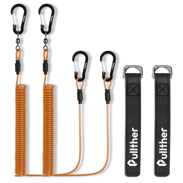 2 Pack Heavy Duty Retractable Coiled Fishing Lanyard - Secure Rod Straps & Kayak Paddle Leash for Fishing, Boating, Kayaking & Paddle Board Accessories | Perfect for Saltwater & Freshwater Fishing Trips
