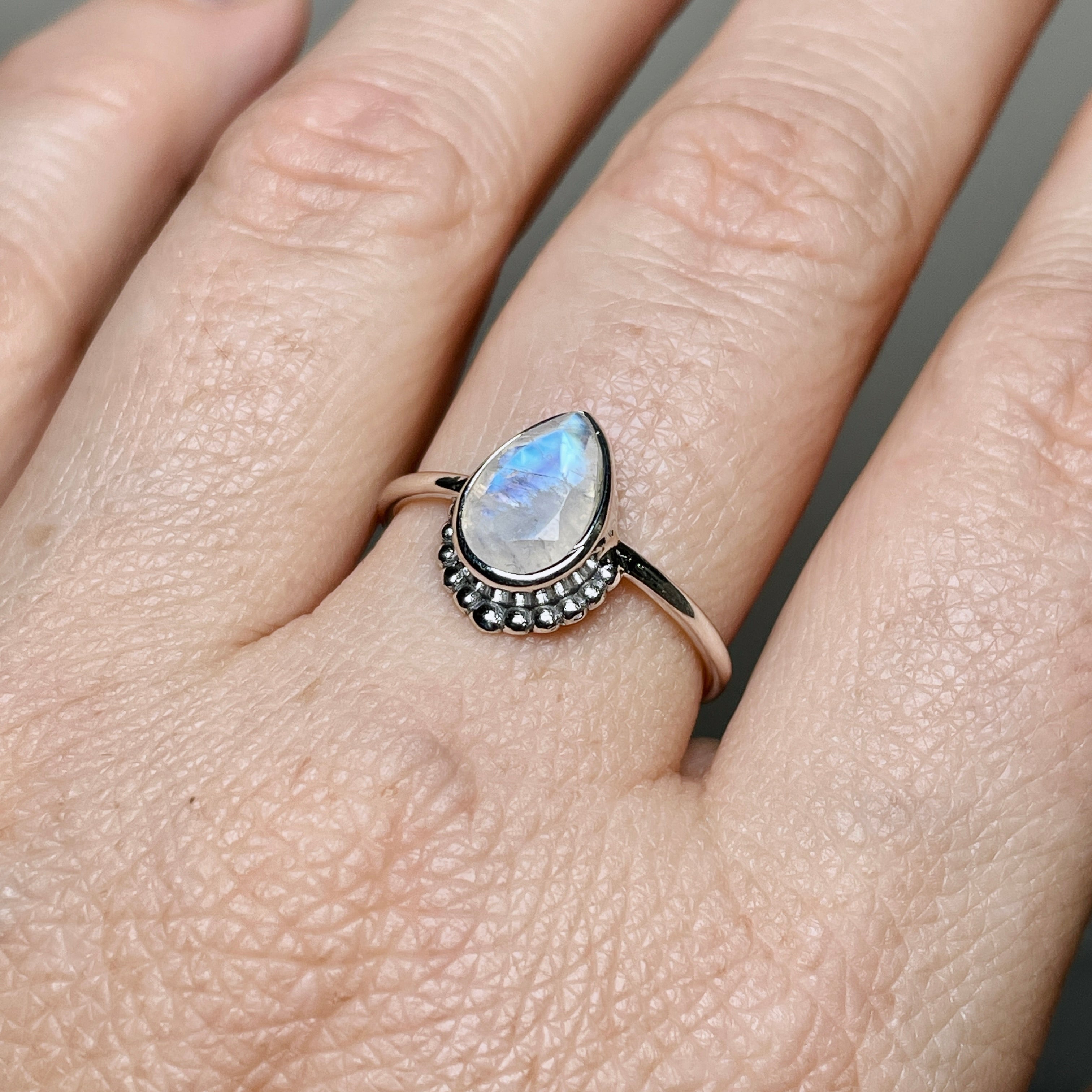 Moonstone Teardrop Faceted Fine Band Ring R3800 MS - Elegant Dainty Jewelry for Women, Perfect for Weddings, Anniversaries & Special Occasions