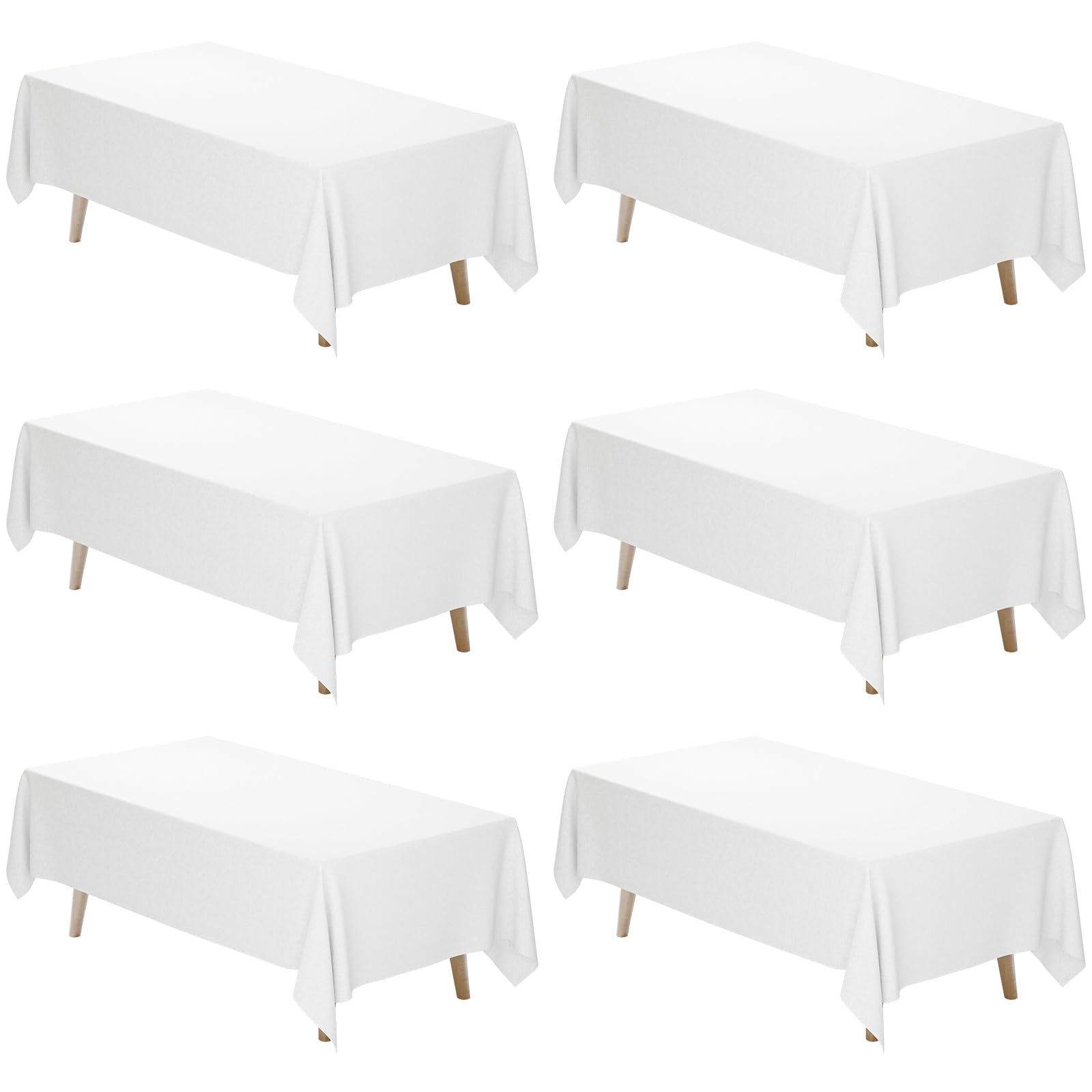 Fixwal 6 Pack White Tablecloth for Rectangle Table - 70 x 120 Inch Polyester Fabric Table Cover for 6-8ft Tables | Perfect for Parties, Banquets, Dining, Weddings & Graduations | Elegant & Durable Table Decor for Home & Events