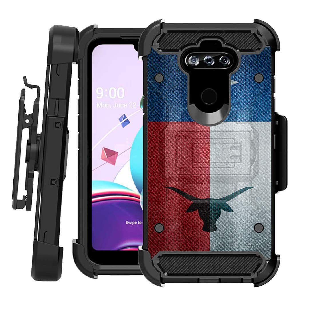 Rugged LG K31 Case with Kickstand & Belt Clip - Heavy Duty Protection for LG K31 Spectrum - Texas Flag Design for Outdoor Use