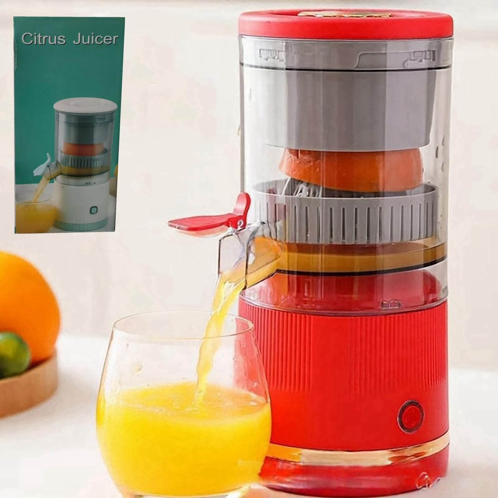 Automatic Separation Juicer - Portable Electric Juicer Machine for Fruits and Vegetables, USB Rechargeable with Cleaning Brush (7.4V, Red) - Perfect for Home, Office, Gym & Outdoor Use
