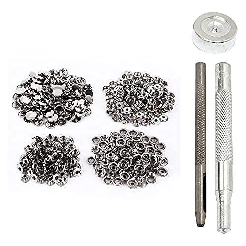 Premium Gun Metal Press Studs & Snap Fastener Kit with Hand Fixing Tool - Ideal for DIY Clothing, Leathercraft, and Bag Making Projects