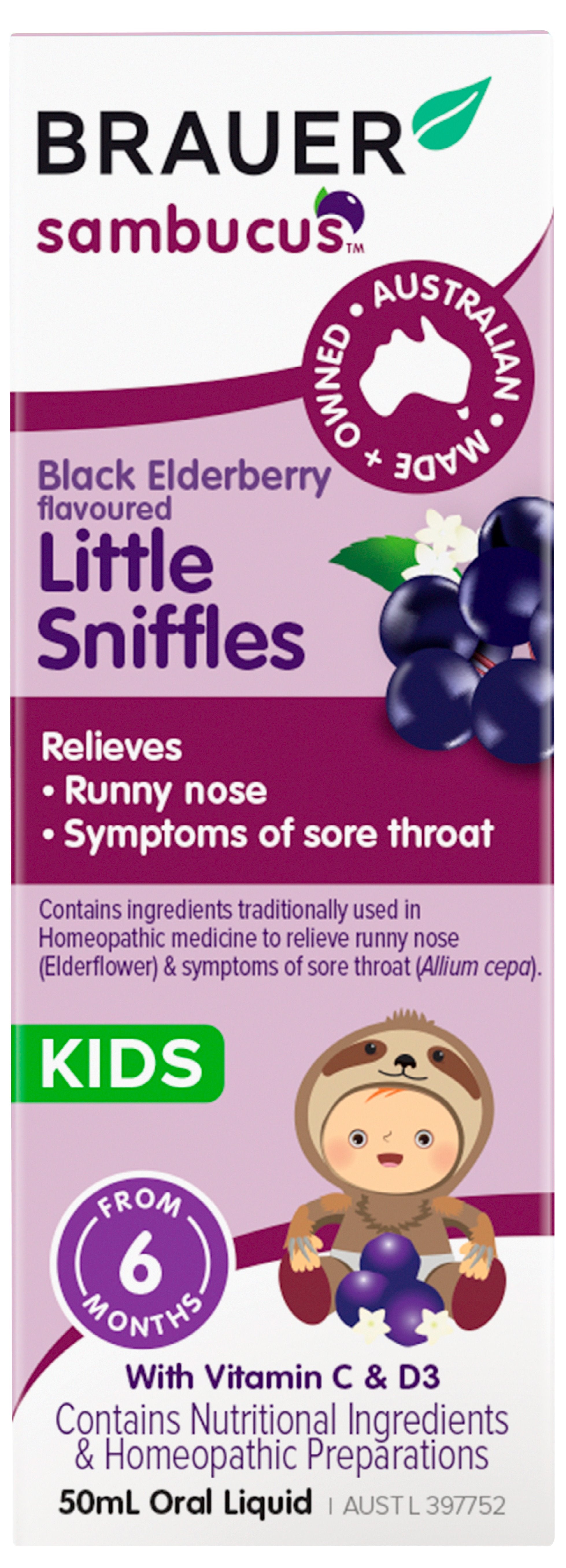 Brauer Sambucus Black Elderberry Immune Support for Infants & Kids - Natural Cold & Flu Relief for Daycare & School Season