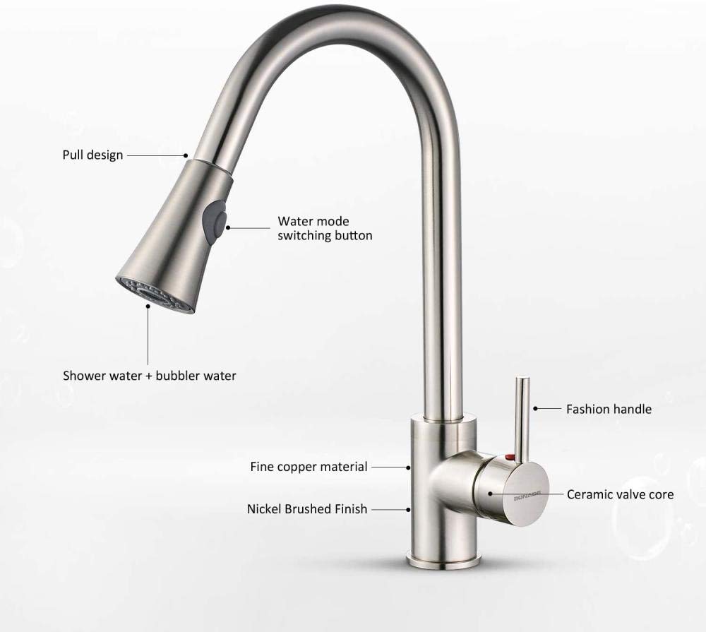 360° Rotating Pull-Out Kitchen Faucet with Single Lever Handle - Modern Stainless Steel Sink Mixer Tap for Easy Dishwashing & Food Prep