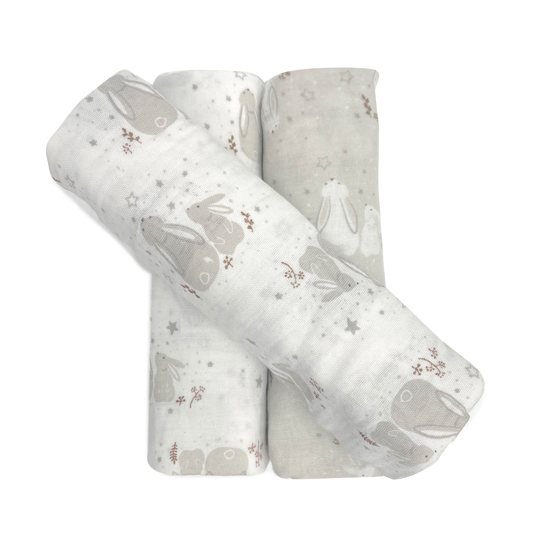 Bunny Dreams 3-Pack Soft Muslin Swaddle Blankets for Babies - Perfect for Newborn Sleep, Nursing, and Photo Shoots