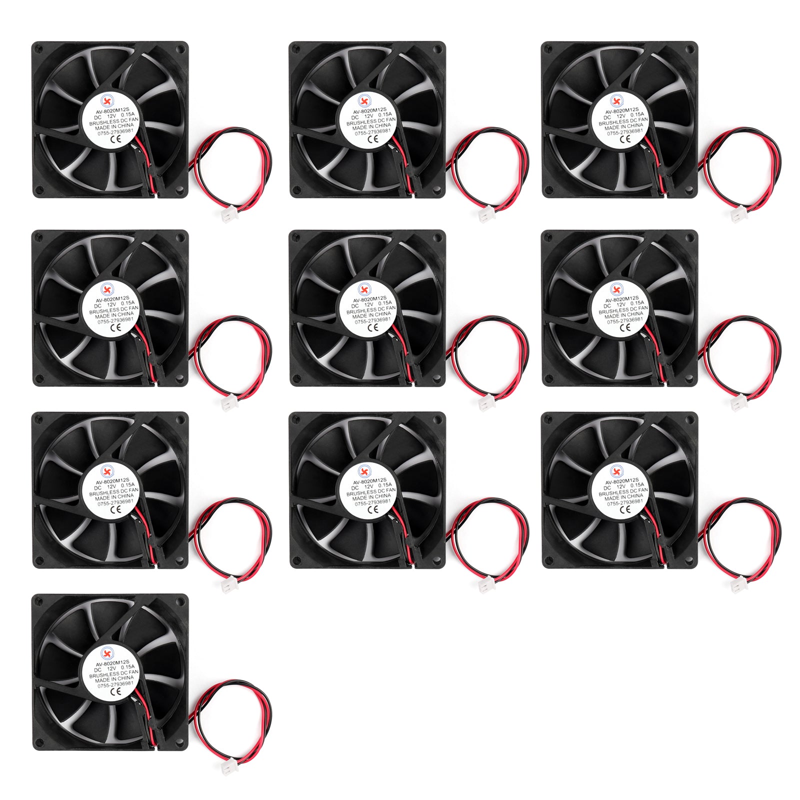 10PCS DC Brushless Cooling PC Computer Fan 12V 8020s 80x80x20mm 0.15A 2 Pin Wire - Quiet High Performance Cooling for Gaming PC, Desktop, Server & Electronics Projects
