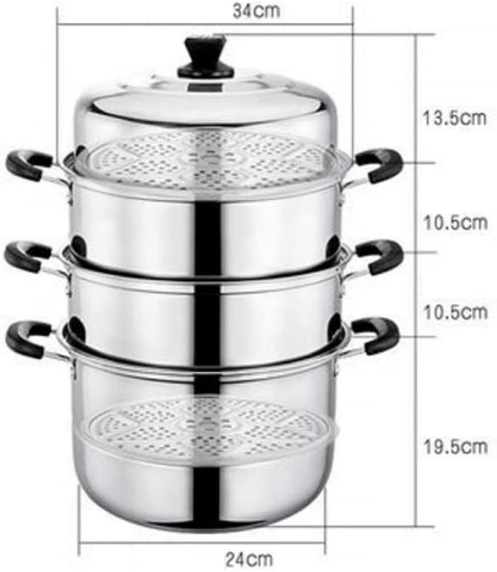 Commercial Stainless Steel Steamer Pot - Large 34CM Double & 4-Layer Design for Soup, Dumplings & More | Compatible with Gas & Induction Stoves | Perfect for Restaurants, Catering & Home Kitchens