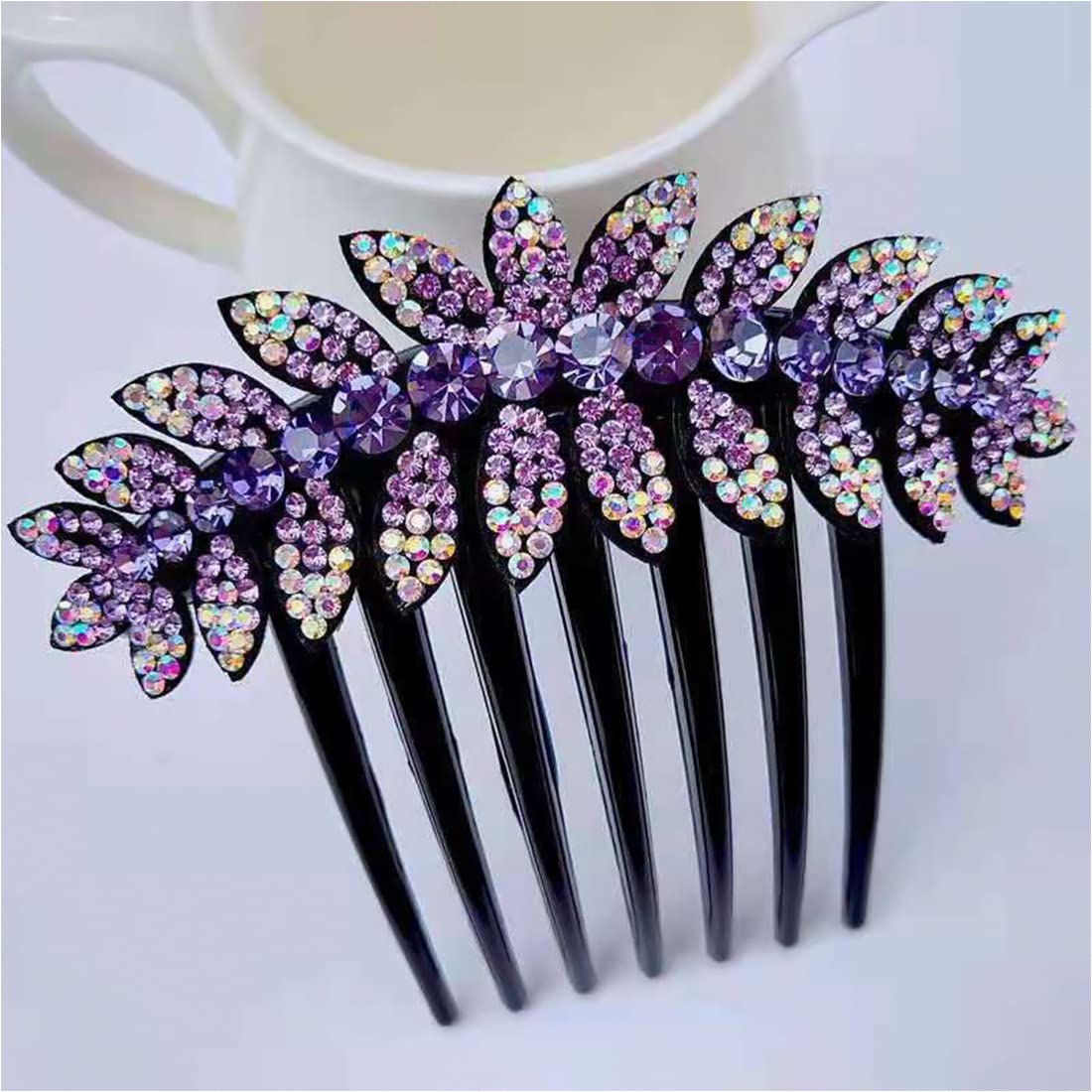 PALAY® Purple Leaf Hair Clips for Women - Crystal Flower Hair Comb Pins, Sliding Barrettes for Girls & Bridal Hair Accessories (Purple) - Perfect for Weddings, Parties & Everyday Styling