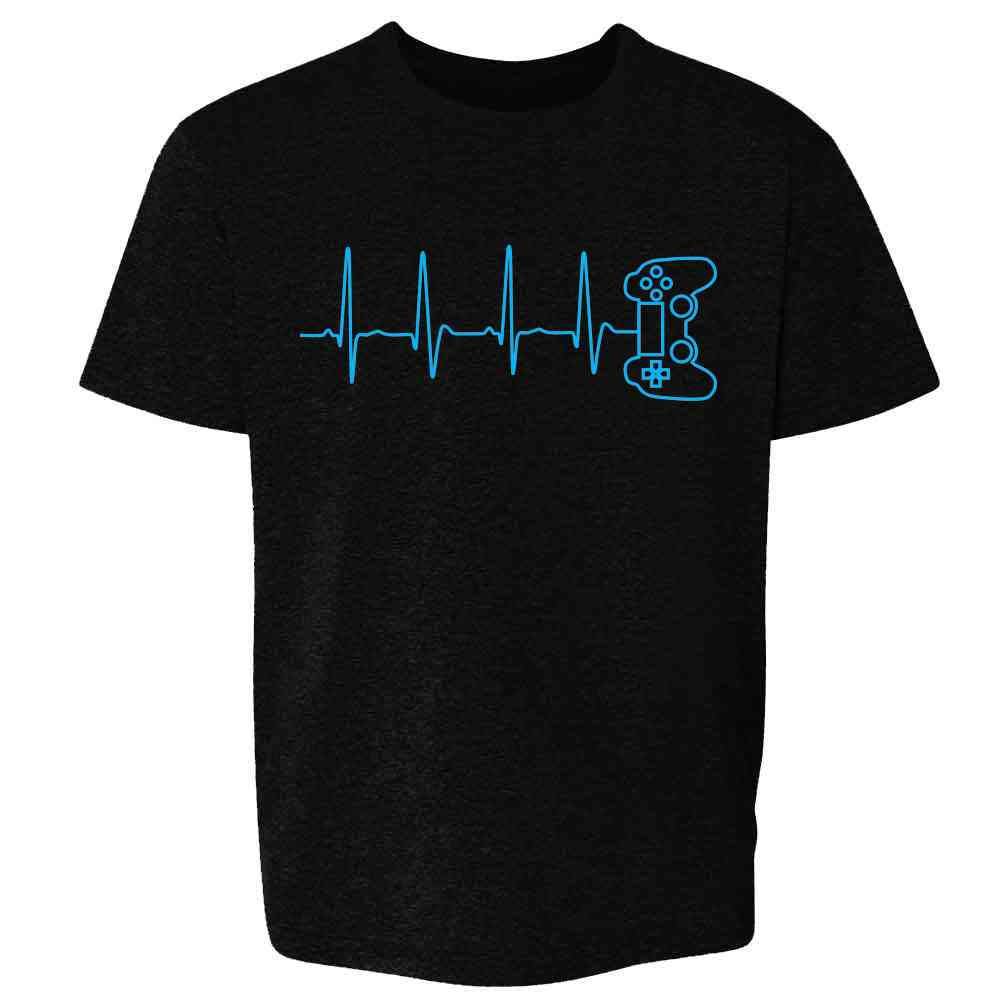 Pop Threads Gamer Heartbeat PS Video Game Controller Graphic T-Shirt for Youth & Kids - Cool Gaming Gift for Boys & Girls - Perfect for Gaming Parties & Casual Wear