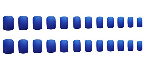 24-Piece Short Square Press On Nails Set - Blue Matte Acrylic False Nails with Full Cover Design for Women | Easy Manicure Art at Home | Perfect for Parties, Weddings & Daily Wear