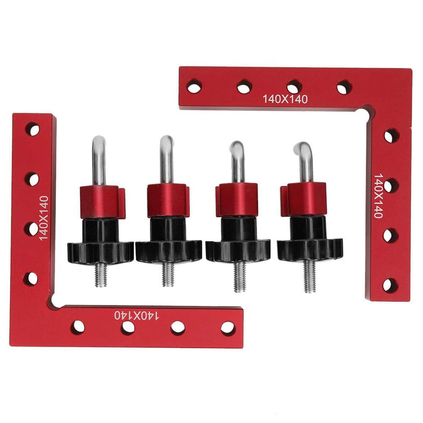YWBL-WH 90 Degree Right Angle Clamps - Aluminum Alloy Woodworking Positioning Squares for Carpentry (140x140mm) - Includes 2 Squares & 4 Quick Clip Clamps - Perfect for Cabinet Making, Picture Framing and DIY Projects