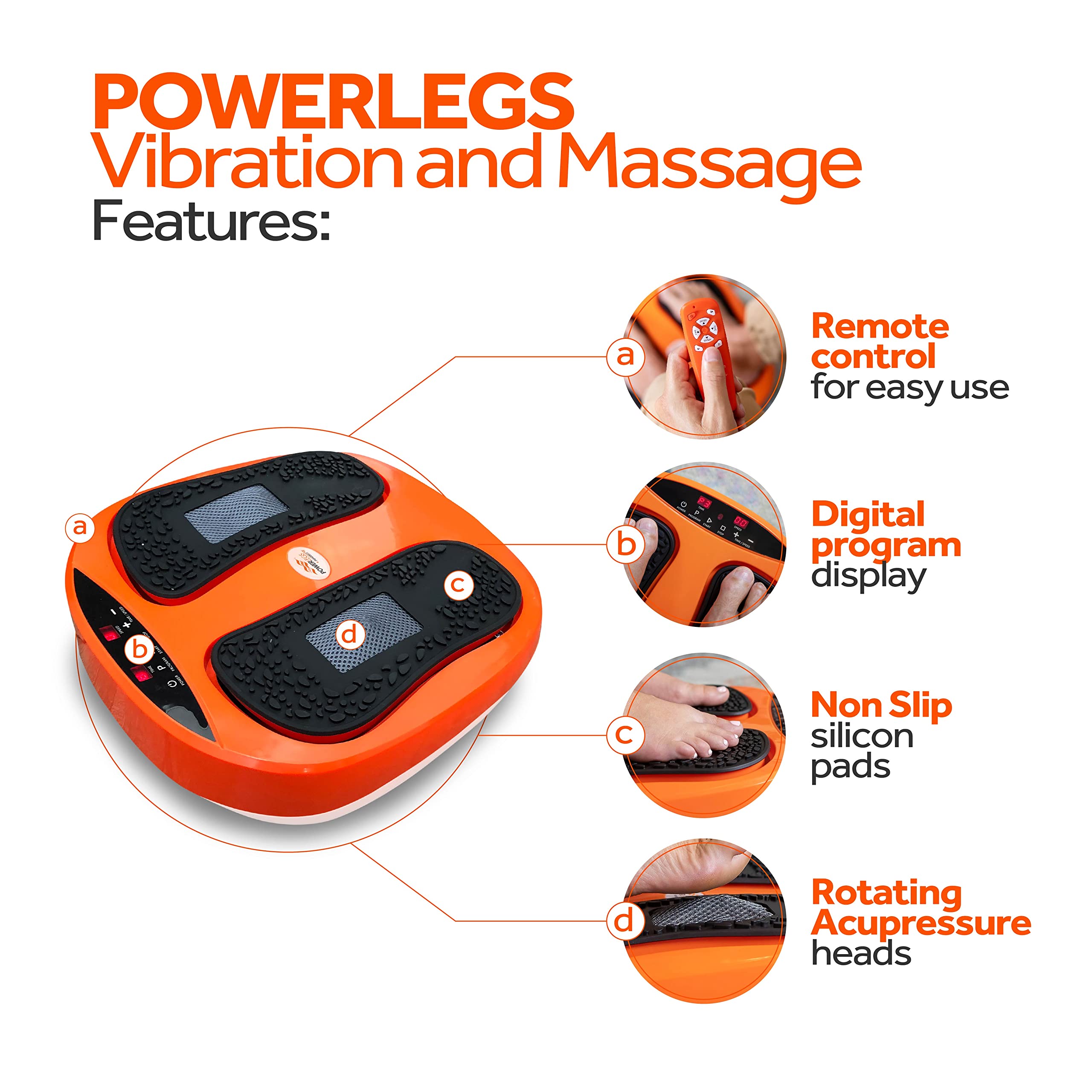 Electric Foot and Calf Massager with Remote Control - Adjustable Speed & Vibration for Neuropathy Pain Relief, Plantar Fasciitis & Blood Circulation - Home & Office Relaxation Massage Machine (Orange)