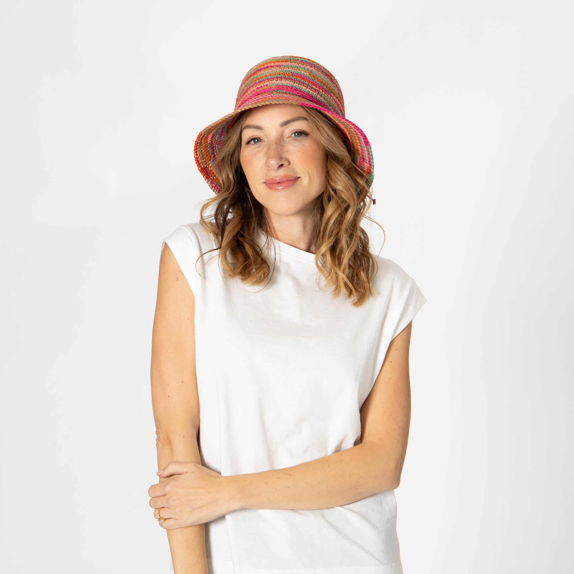 Iris Women's Crochet Raffia Packable Bucket Hat - Wide Brim Sun Hat for Women, UPF 50+ UV Protection, Foldable Travel Hat for Beach, Vacation & Outdoor Activities (RHS3109)
