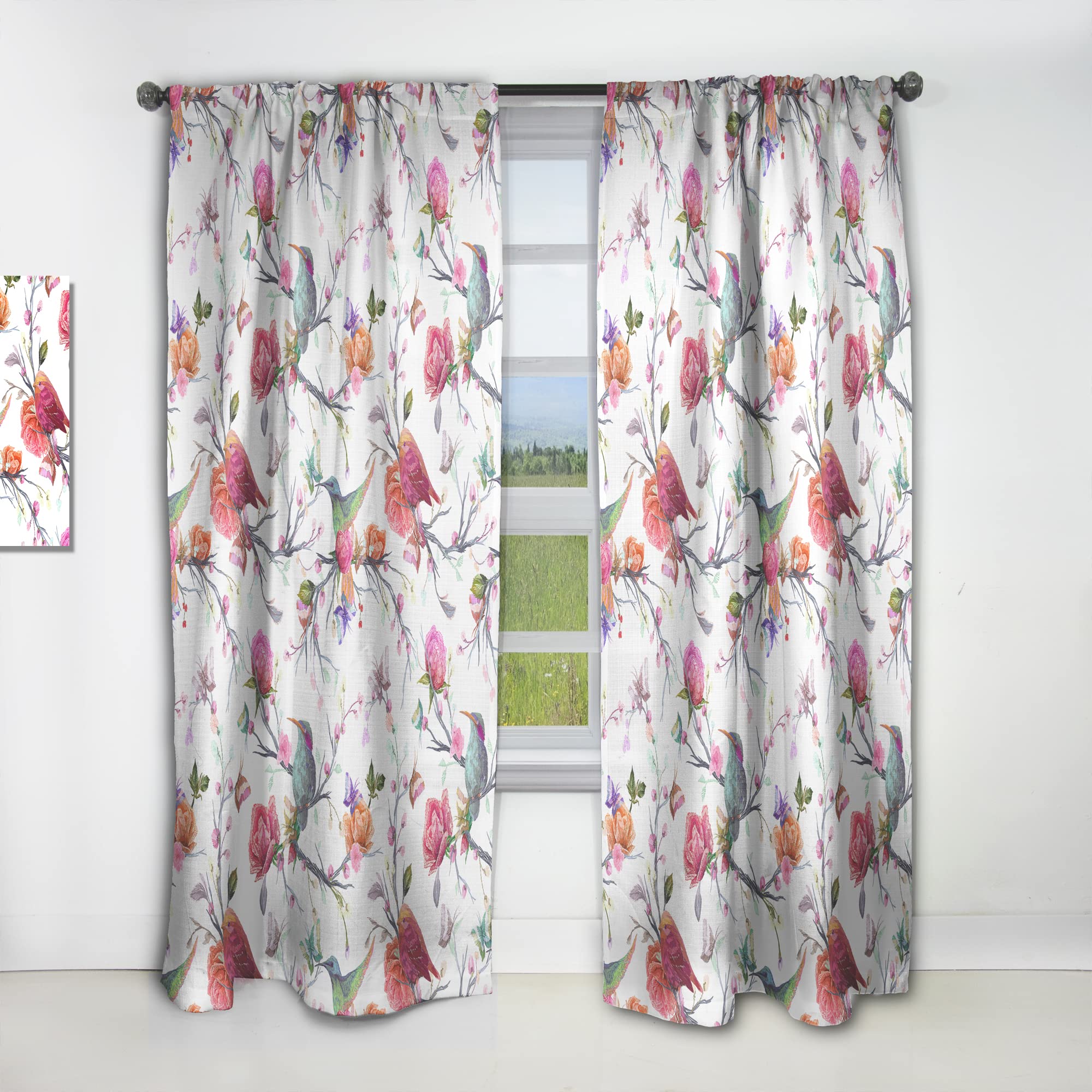 Vintage Floral Bird Pattern Thermal Insulated Curtains - 52x108 Inch Single Panel Window Drapes for Bedroom & Living Room - Elegant Home Decor with Leaves Design for Cozy & Stylish Interior
