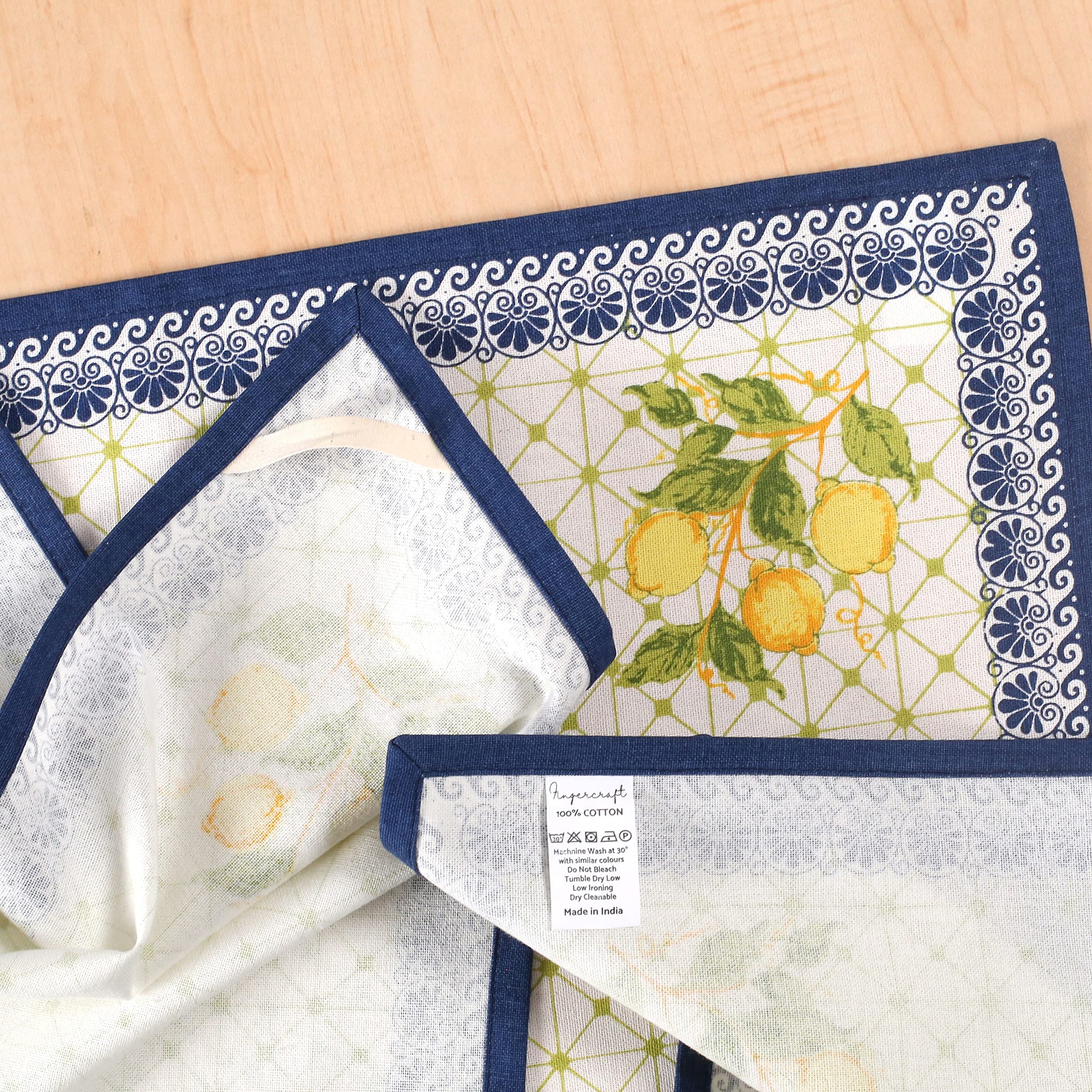 **FINGERCRAFT 100% Natural Cotton Kitchen Towels Set of 6 - Super Soft & Highly Absorbent Multi-Purpose Dish Cloths (20x30 Inches) for Cooking, Cleaning & Drying - Lemon Leaf Design**    *(Perfect for Dishes, Countertops, Hands, Glassware & Everyday Kitchen Use)*