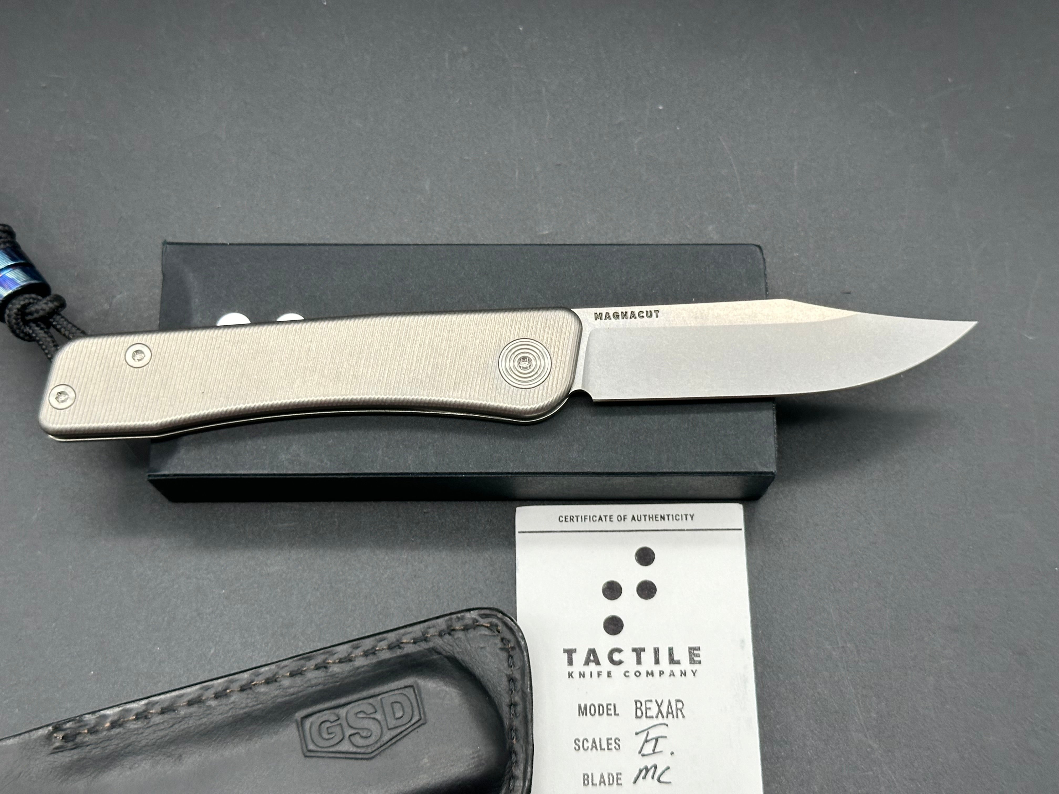 Premium Tactical Bexar Titanium Magnacut Pocket Knife with Leather Slip & Timascus Bead - Perfect for EDC, Outdoor Adventures, and Survival Gear Enthusiasts