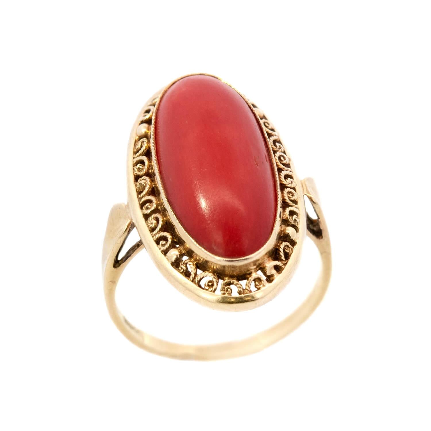 14K Gold Victorian Oxblood Coral Ring - Antique Jewelry for Women, Elegant Statement Piece for Weddings, Parties & Special Occasions