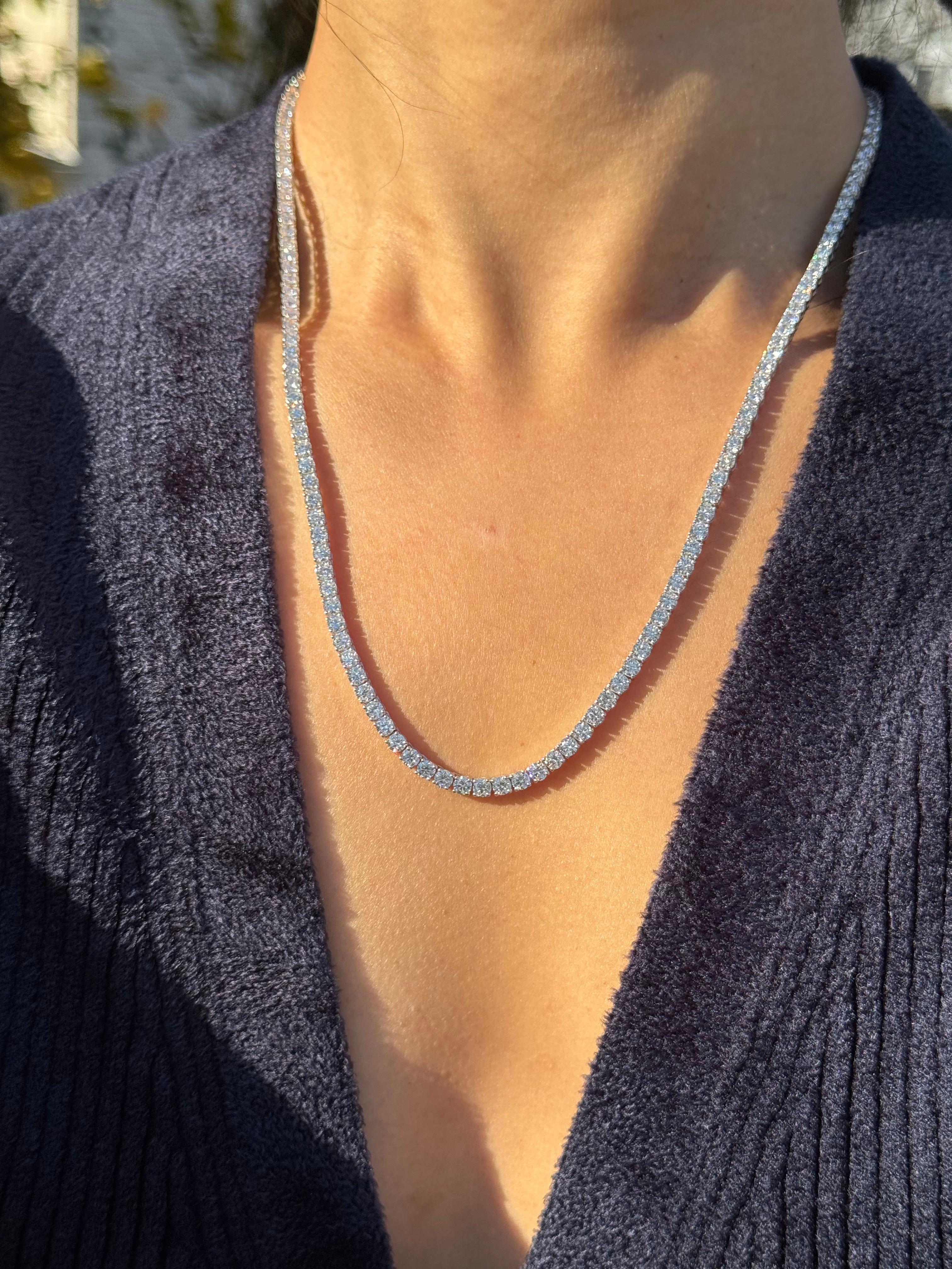 21.68ct Lab-Created Diamond Tennis Necklace - EF Color VVS/VS Clarity, 21 Inches, Elegant Jewelry for Weddings, Parties & Special Occasions