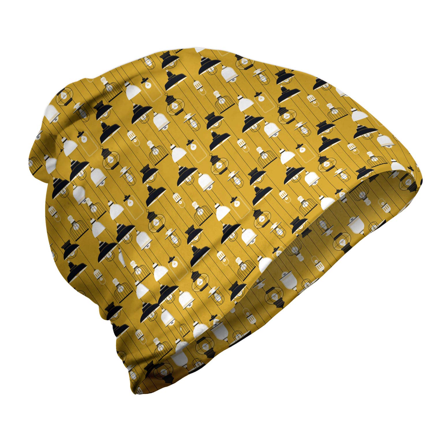 Ambesonne Unisex Beanie Hat - Retro Ceiling Lamp Design - Warm Winter Knit Cap for Men & Women - Perfect for Hiking, Outdoor Activities & Cold Weather Fashion
