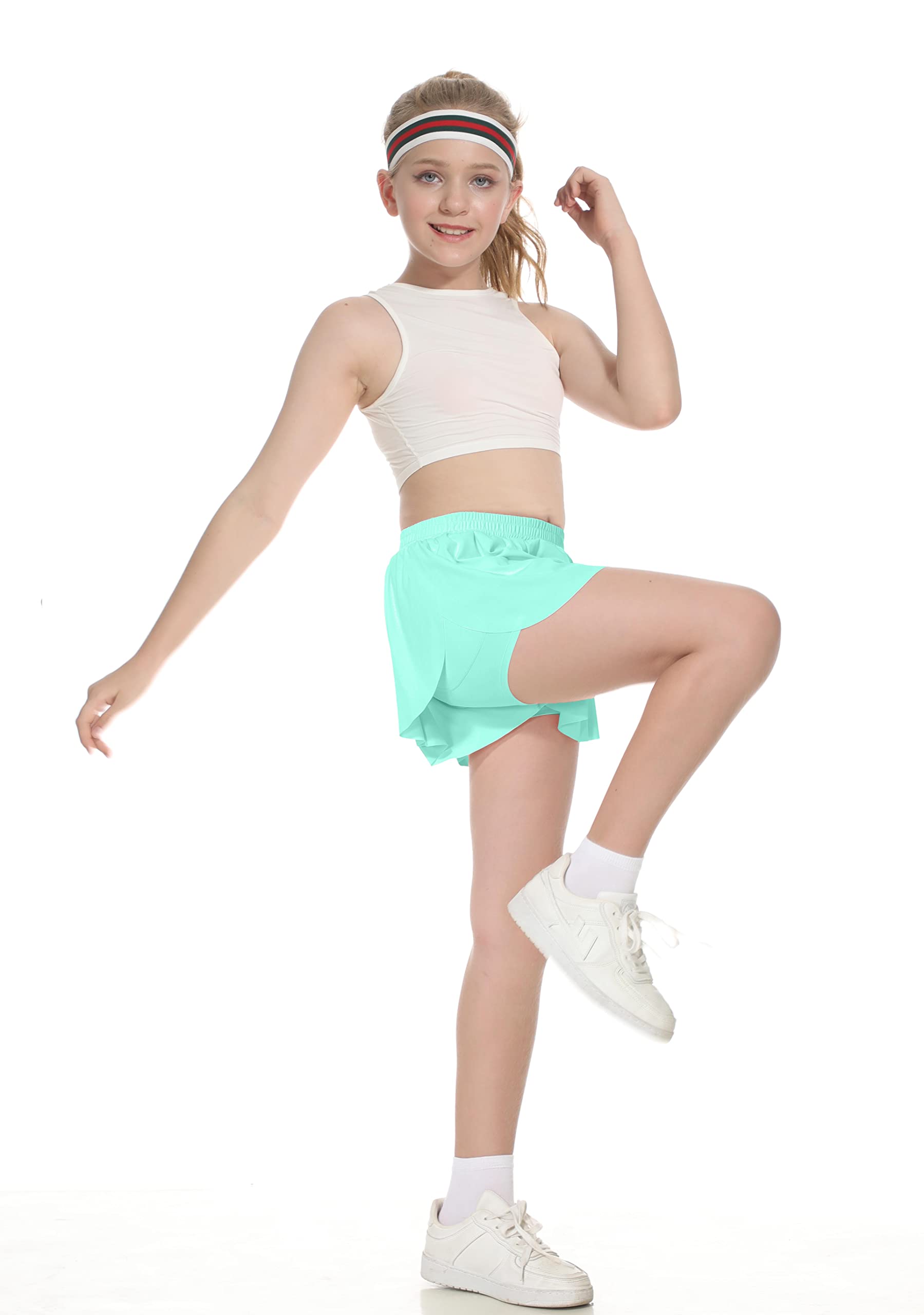 **Girls' Athletic Flowy Butterfly Shorts - 2-in-1 Skorts for Tennis, Golf, Cheerleading & Running | Comfortable & Stylish Preppy Skirts for Sports & Active Play**    *(Perfect for tennis practice, golf outings, cheerleading rehearsals, and casual running – ideal for young athletes who want both style and functionality!)*