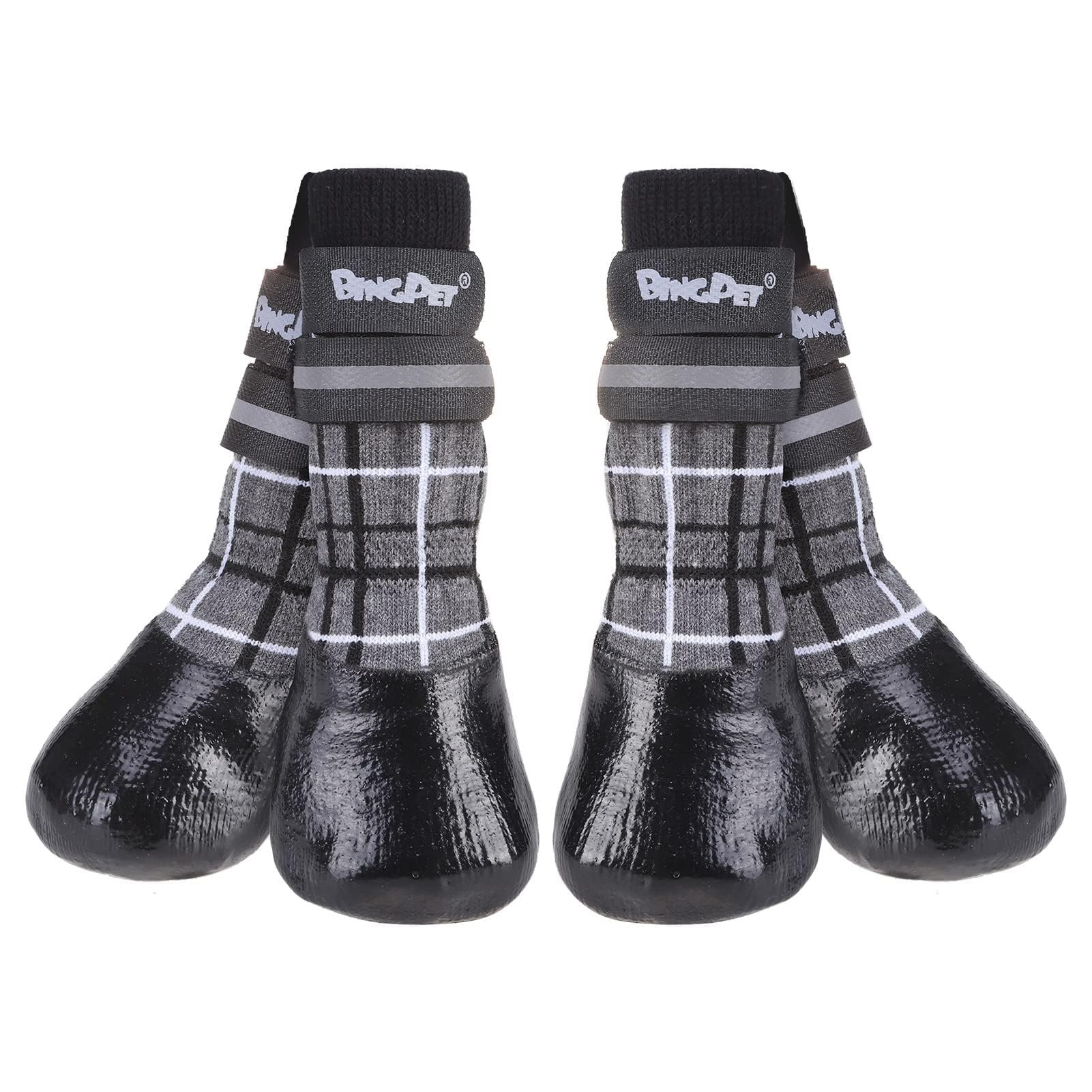 BINGPET Anti-Slip Dog Boots - Waterproof Dog Shoes with Reflective Straps for Hot Pavement, Hardwood Floors Protection - Paw Protector Socks for Small, Medium & Large Dogs - Prevent Licking & Injuries - Perfect for Walking, Hiking & Indoor Use