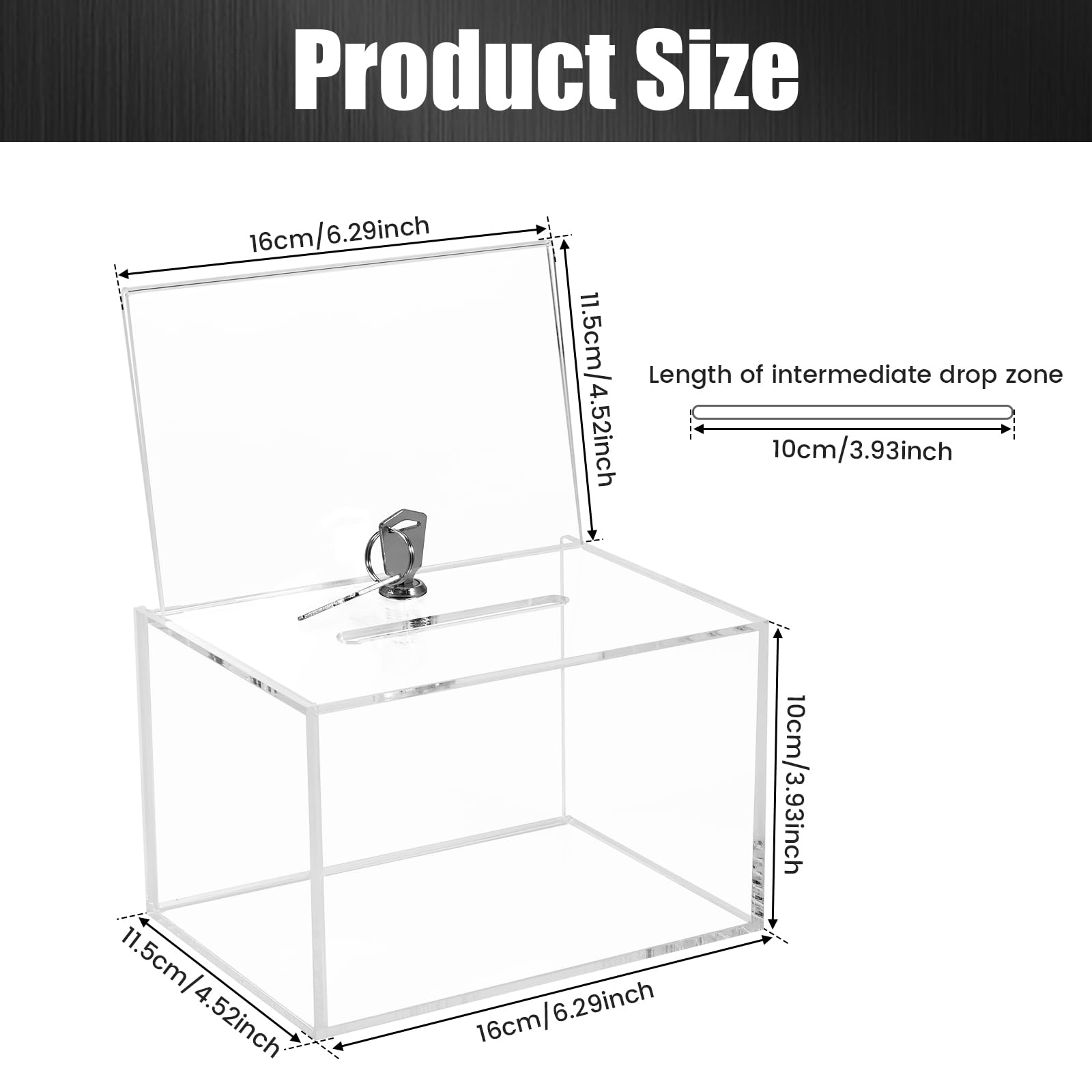 Clear Acrylic Donation Box with Lock & Sign Holder - Portable Suggestion Box for Fundraising, Voting, Charity Events, Raffles & Contests - Multipurpose Storage Container for Schools, Churches & Community Events