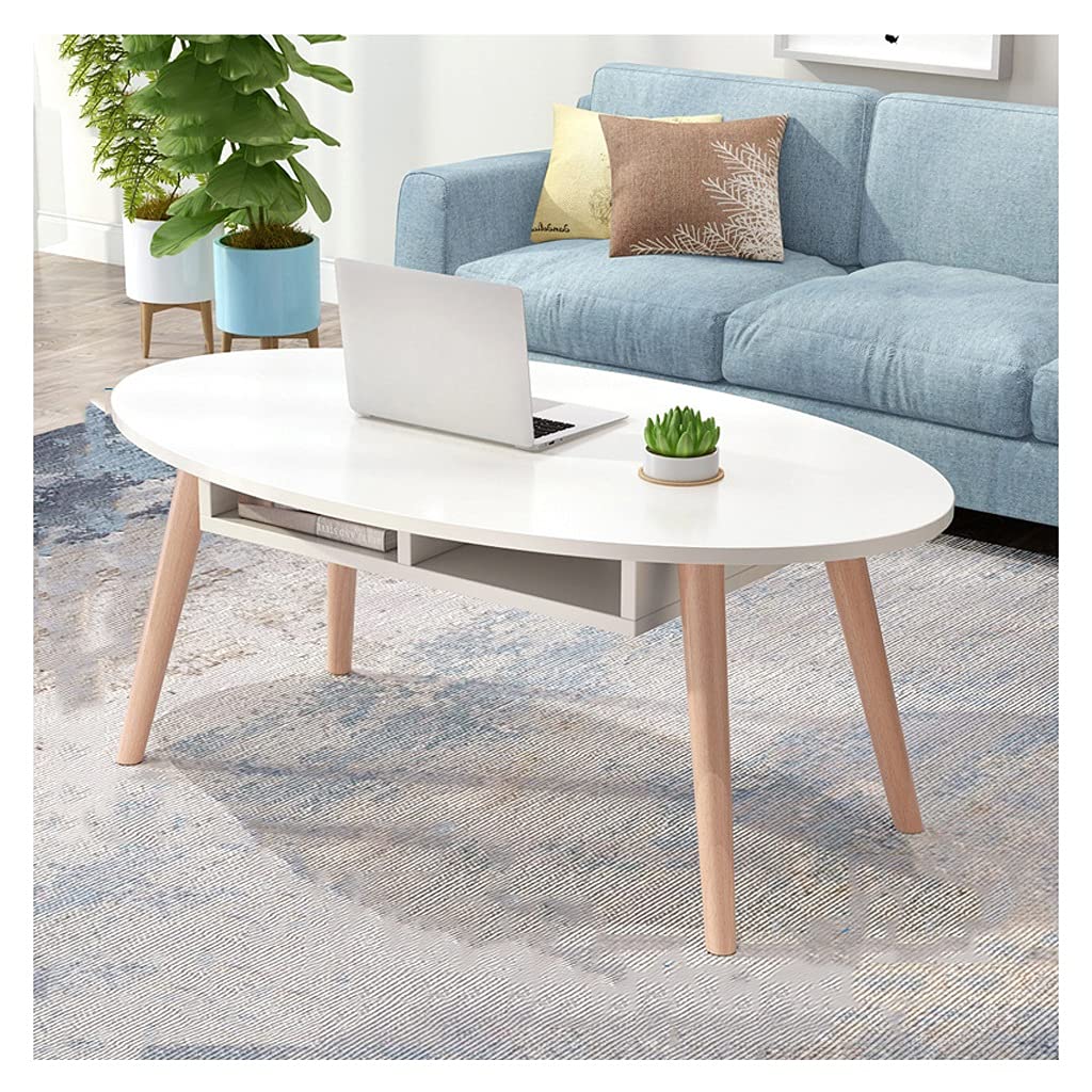 White Oval Coffee Table - 100x50x42cm Multifunctional Storage Cocktail Table for Living Room, Bedroom & Sofa - Perfect as TV Stand, Tea Table or Side Table - Modern Home Decor & Space-Saving Solution