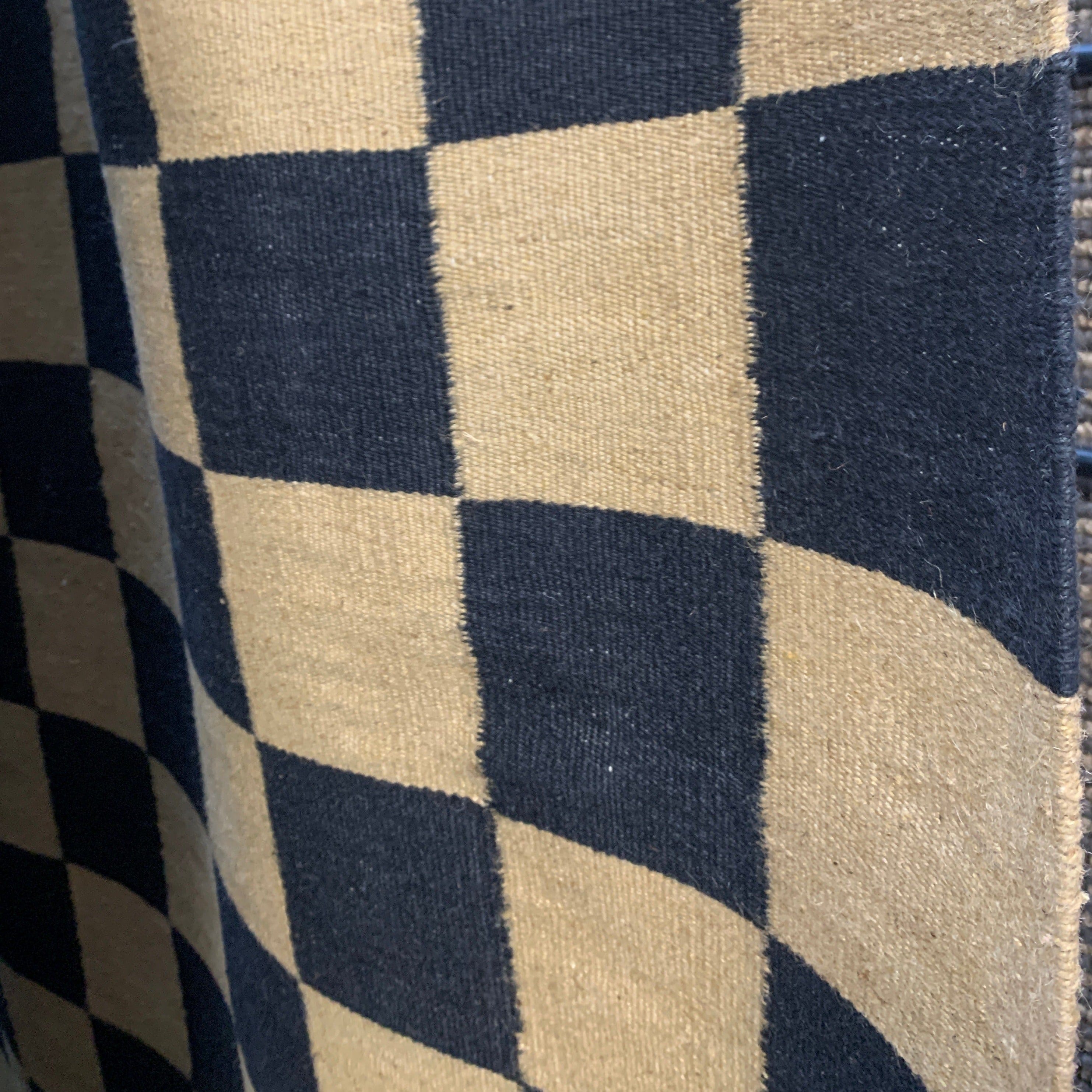 Checkerboard Black & Natural 1.8x2.5m Area Rug - Soft Non-Slip Living Room Carpet for Bedroom, Dorm, Office Decor