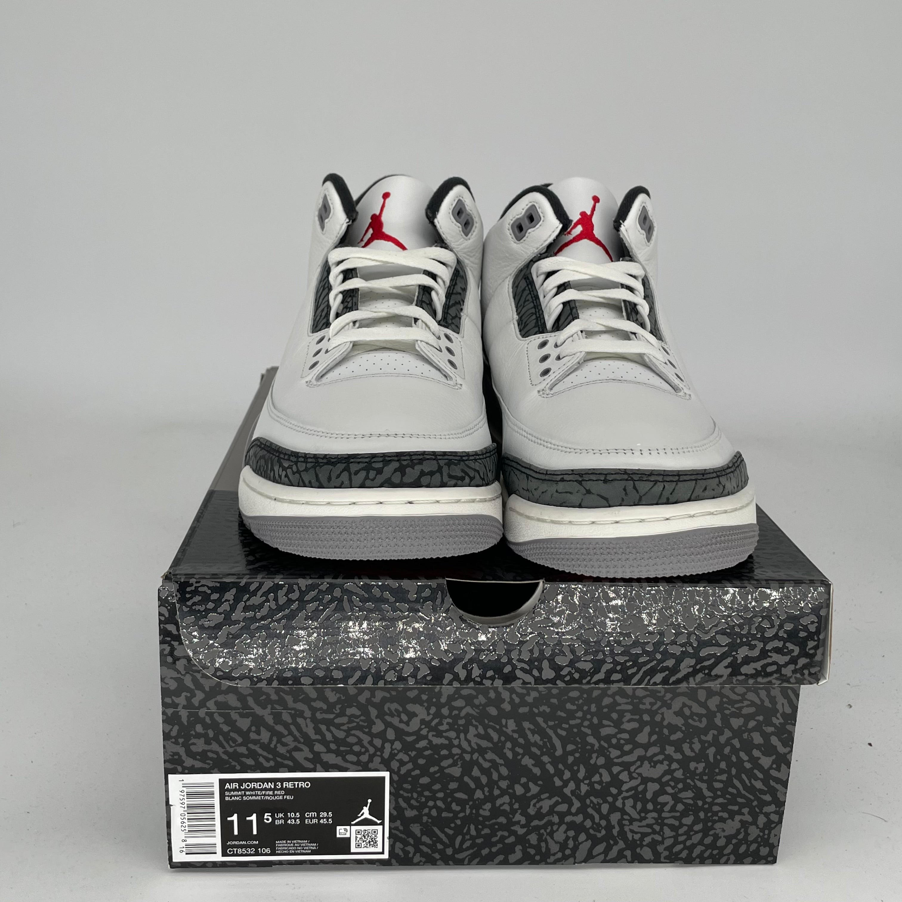 Original Air Jordan 3 Retro 'Cement Grey' Men's Basketball Shoes - Size 11.5 (CT8532-106) - Perfect for Streetwear, Sneaker Collecting & Casual Wear