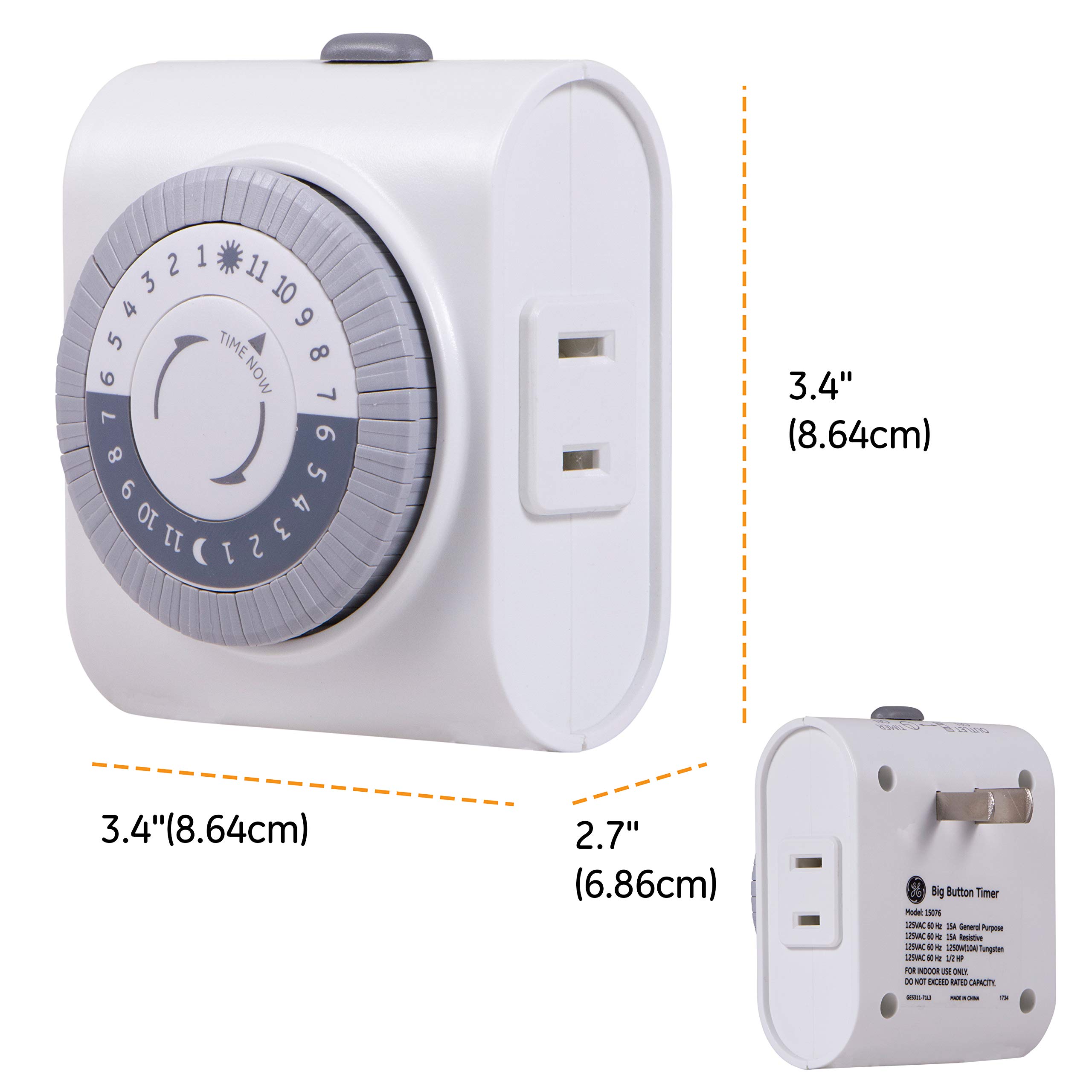 GE 15076 24-Hour Mechanical Outlet Timer - Heavy Duty Plug-in Timer for Lights, Appliances & Holiday Decorations - Perfect for Indoor & Outdoor Use