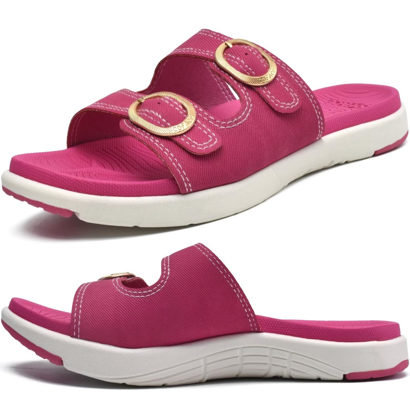 COFACE Women's Orthotic Slides - Arch Support Sandals for Plantar Fasciitis Relief, Comfortable Yoga Slippers with Adjustable Straps & Soft Cushion - Perfect for Home, Spa, and Post-Workout Recovery