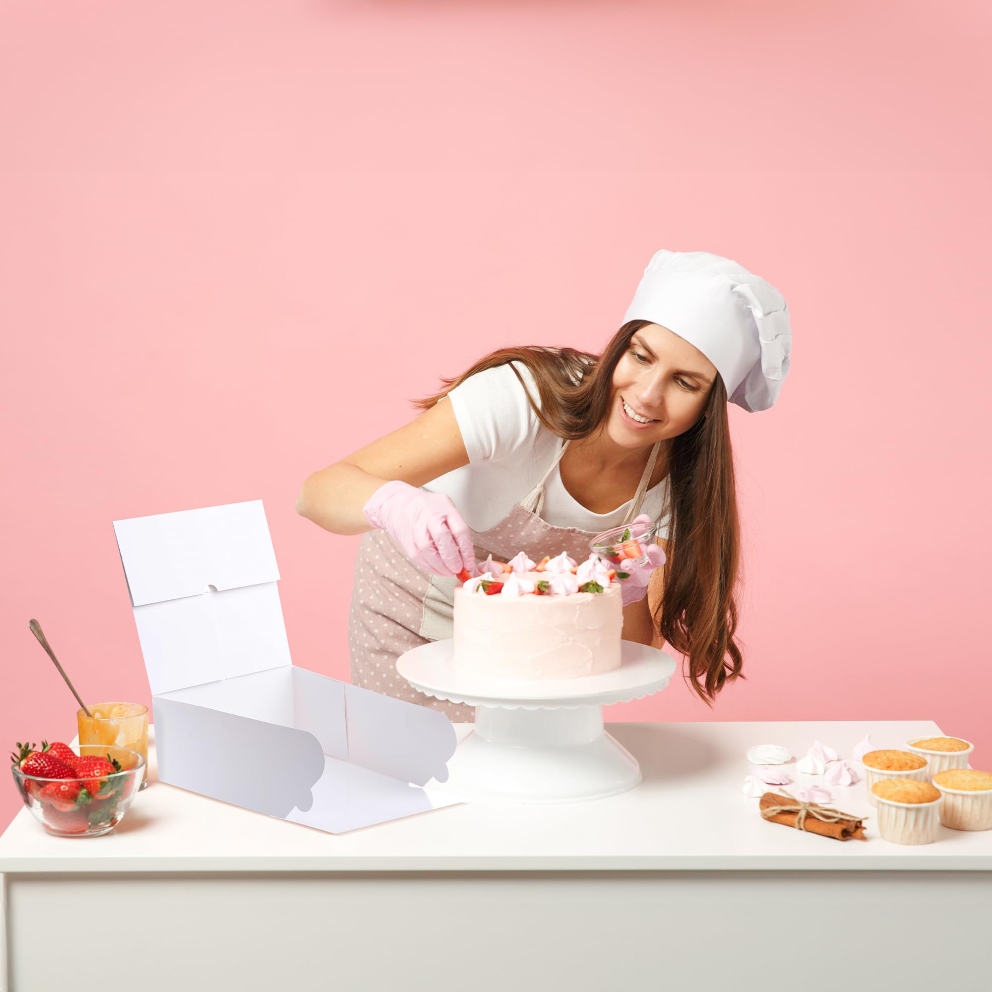 8x8x4 Inch White Cake Boxes with Window - 25 Pack + 30 Bonus Stickers | Auto Pop-Up, Extra Thick & Oil Resistant | Perfect for Cookies, Pies, Pastries & Bakery Treats | Ideal for Home Bakers & Restaurants | Great for Gift Packaging & Party Desserts