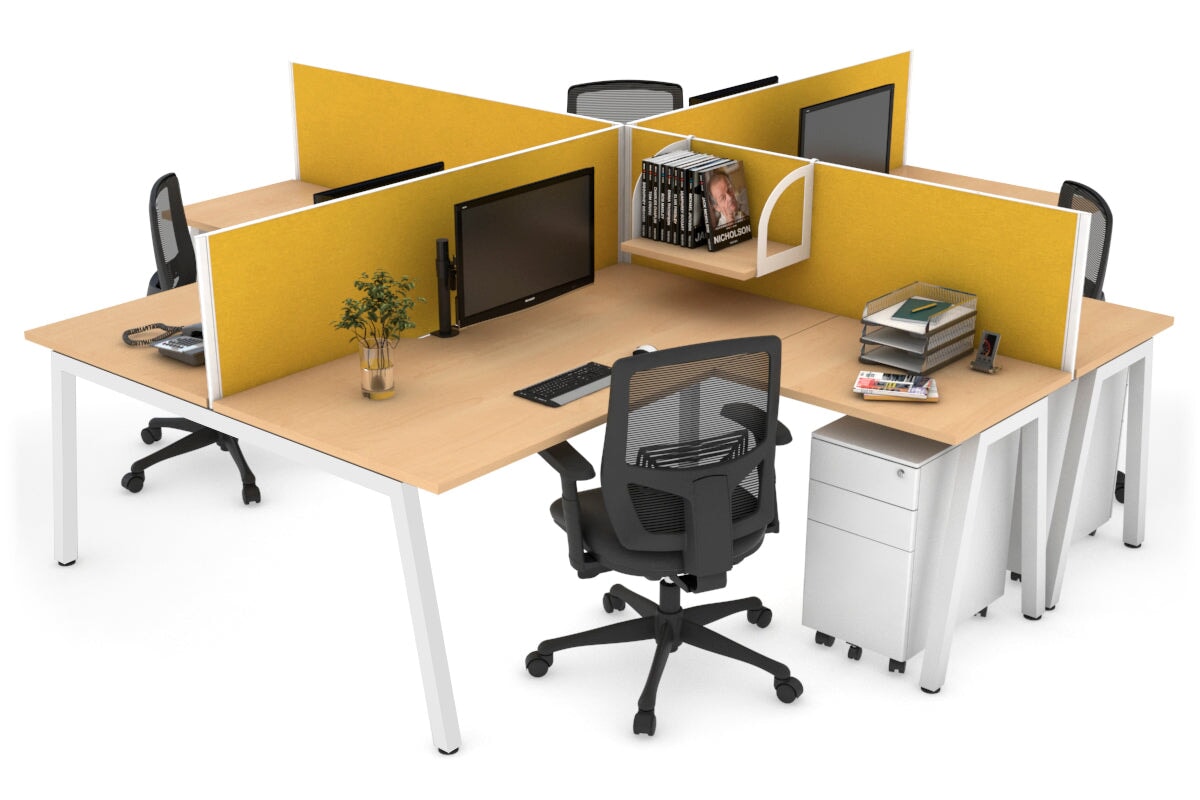 Quadro A Legs 4-Person Corner Workstation Desk - 1600L x 1800W with Cable Management - Modern Office & Home Workspace Solution for Professionals