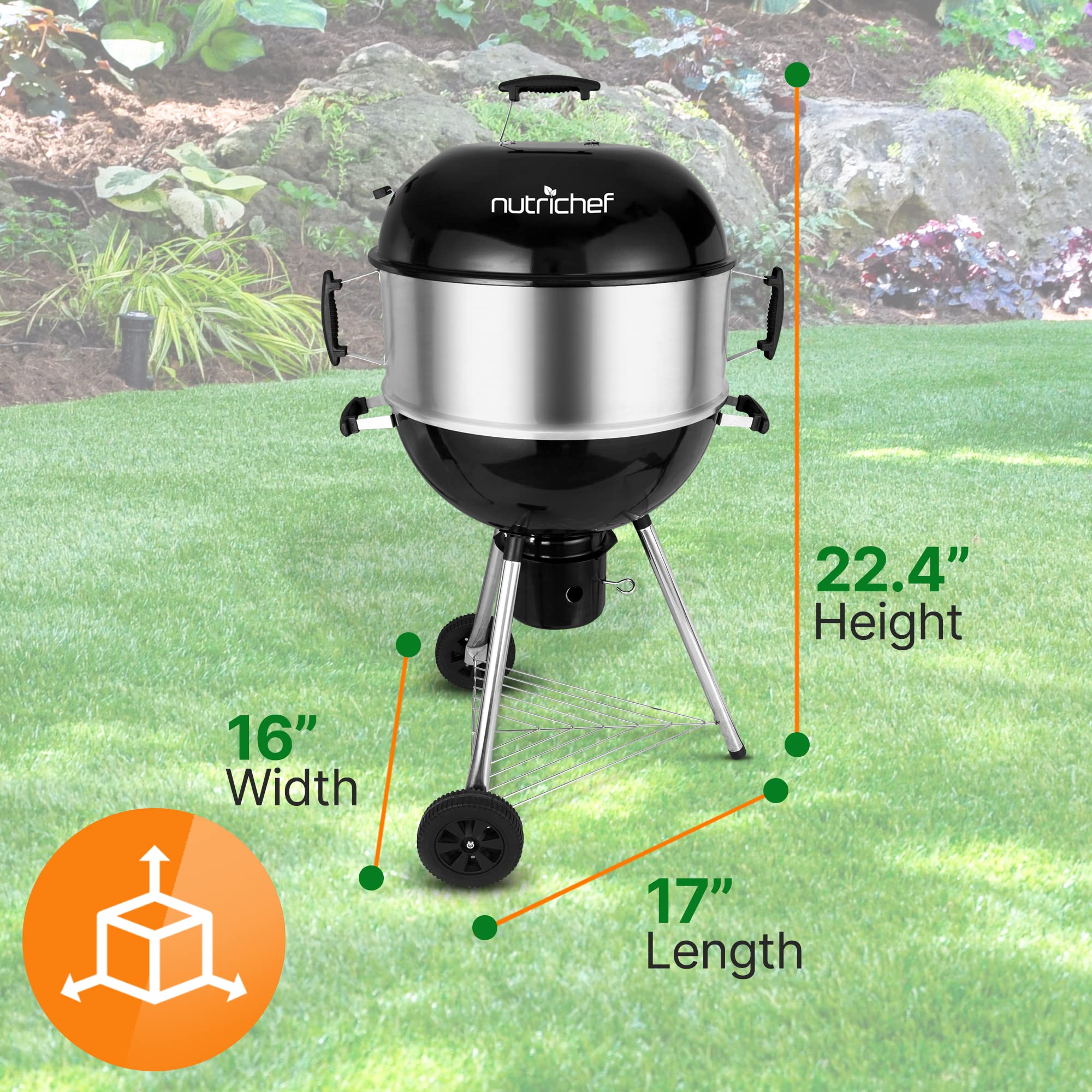 NutriChef Portable Outdoor Charcoal BBQ Grill - Compact Barbecue Smoker with Cover for Backyard, Camping, Picnics & Tailgating | Perfect for Grilling Burgers, Steaks & Vegetables at Home or On-The-Go