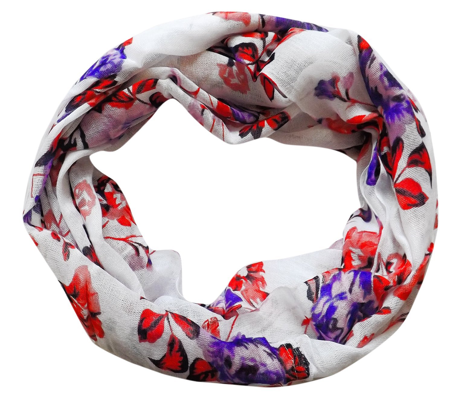 Vintage Floral Rose Sheer Infinity Scarf for Women - Violet Red Circle Loop Shawl Wrap, Perfect for Fall Fashion, Date Night & Holiday Outfits