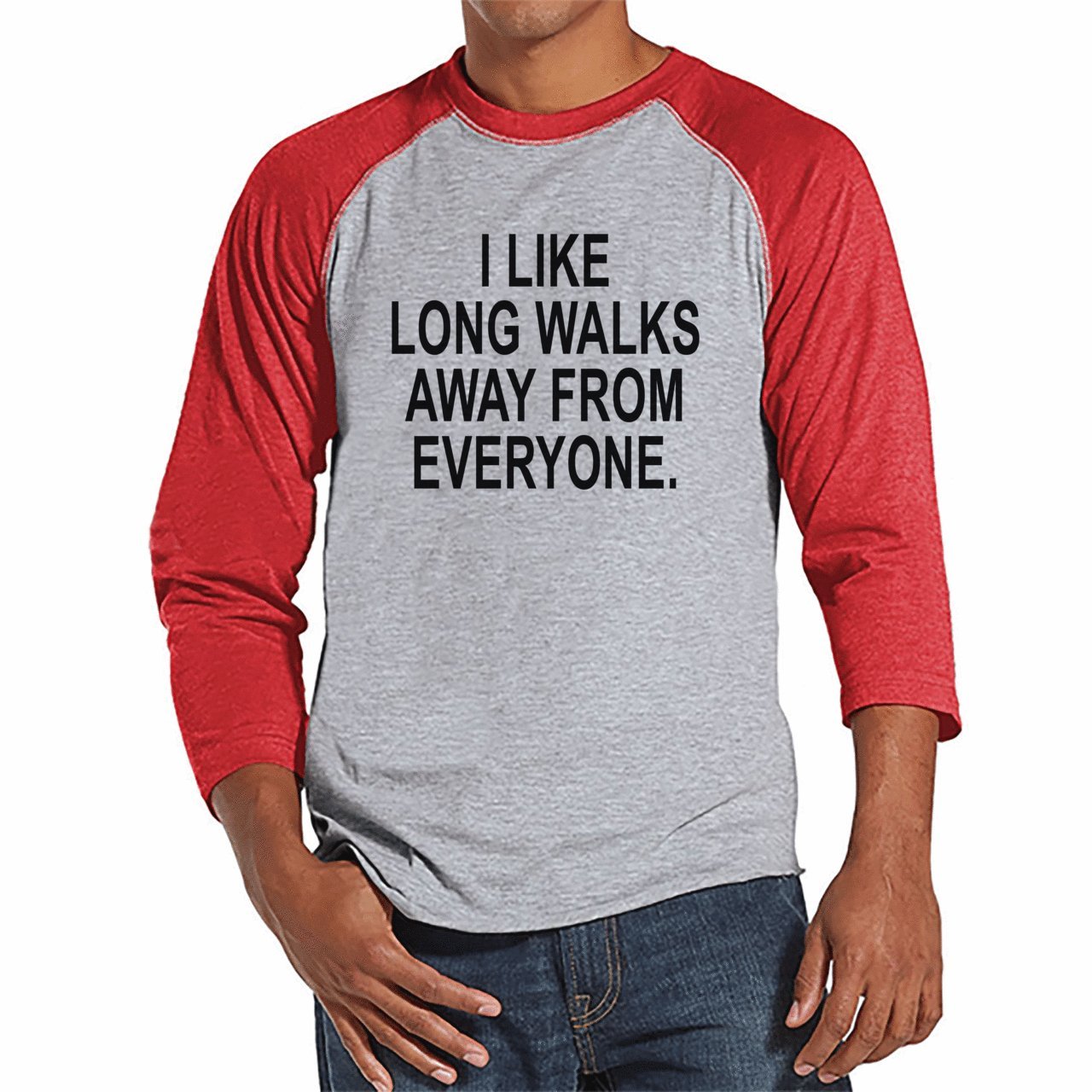 7 Ate 9 Apparel Men's Funny Long Walks Raglan Tee - Comfortable Baseball Shirt for Casual Wear, Gym & Outdoor Activities