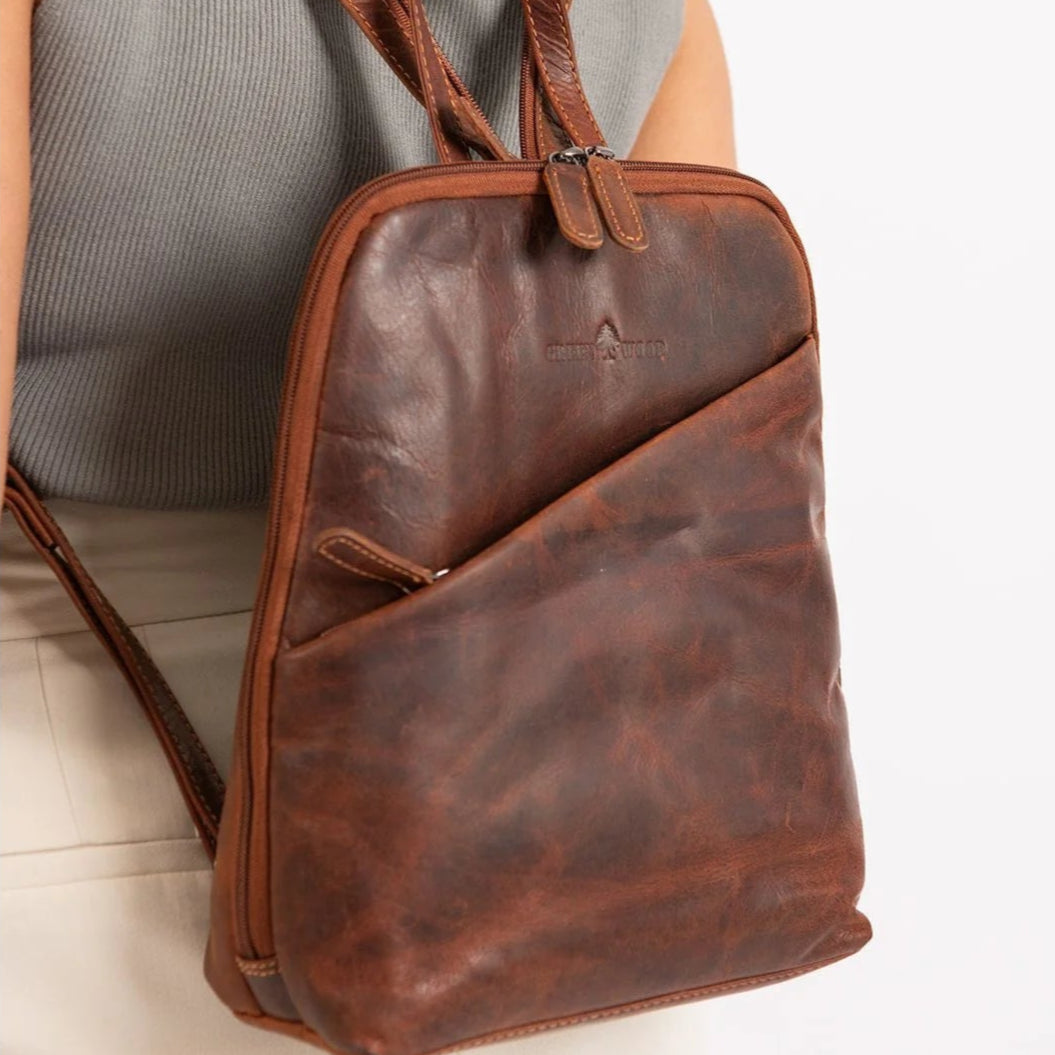 Premium Greenwood Leather Claire Backpack for Women - Stylish & Durable Laptop Bag for Work, Travel & College - Water-Resistant Genuine Leather Backpack with USB Charging Port