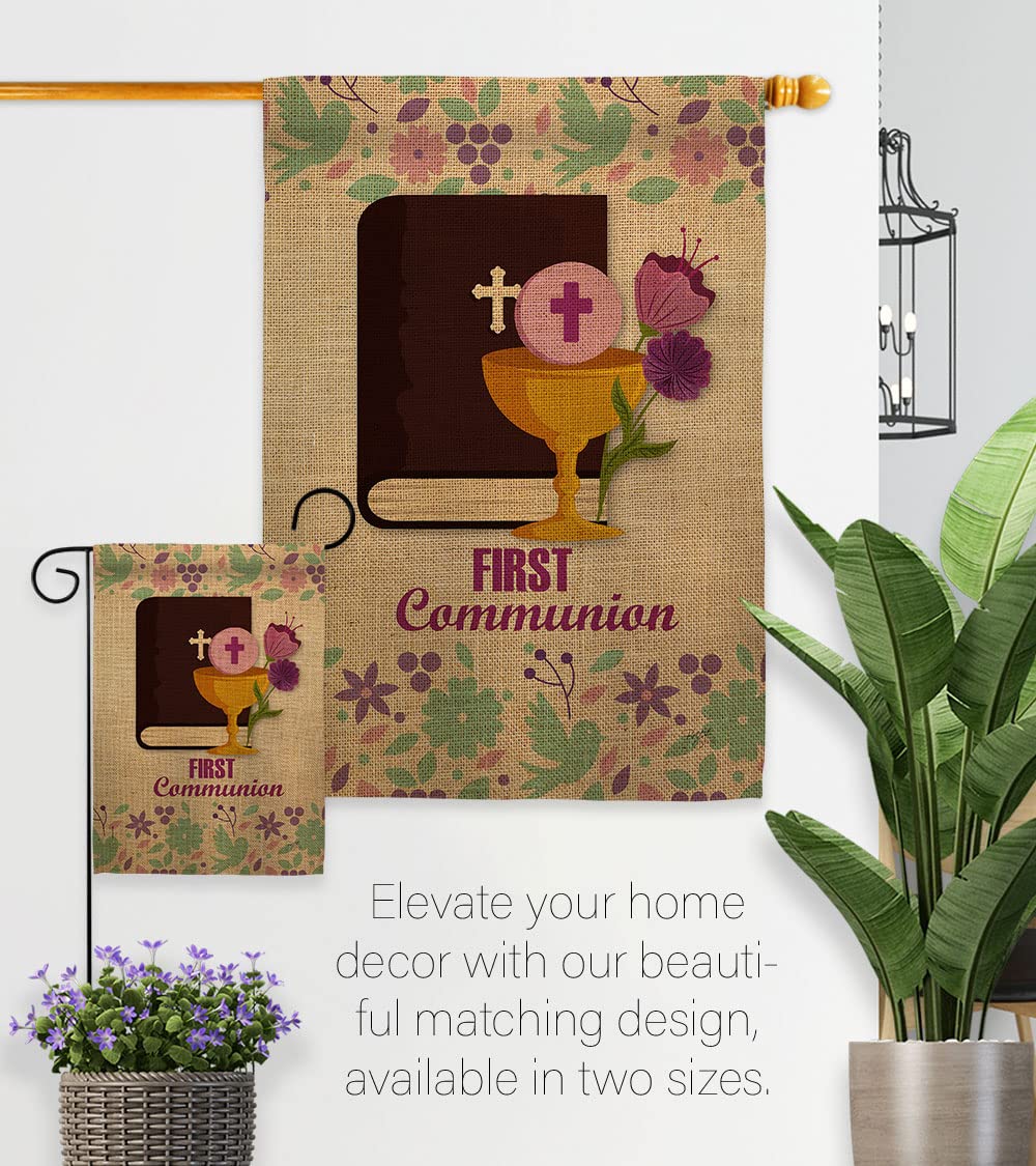 Religious Cross Garden Flag - First Communion Decor for Home & Yard