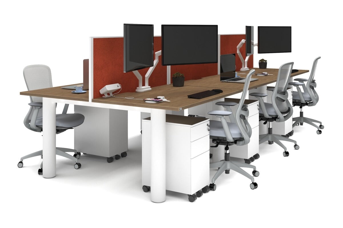 Quadro Cylinder Leg 6-Person Office Workstation Desk - 1200L x 800W with Cable Management Scallop - Perfect for Open Office Layouts & Collaborative Workspaces