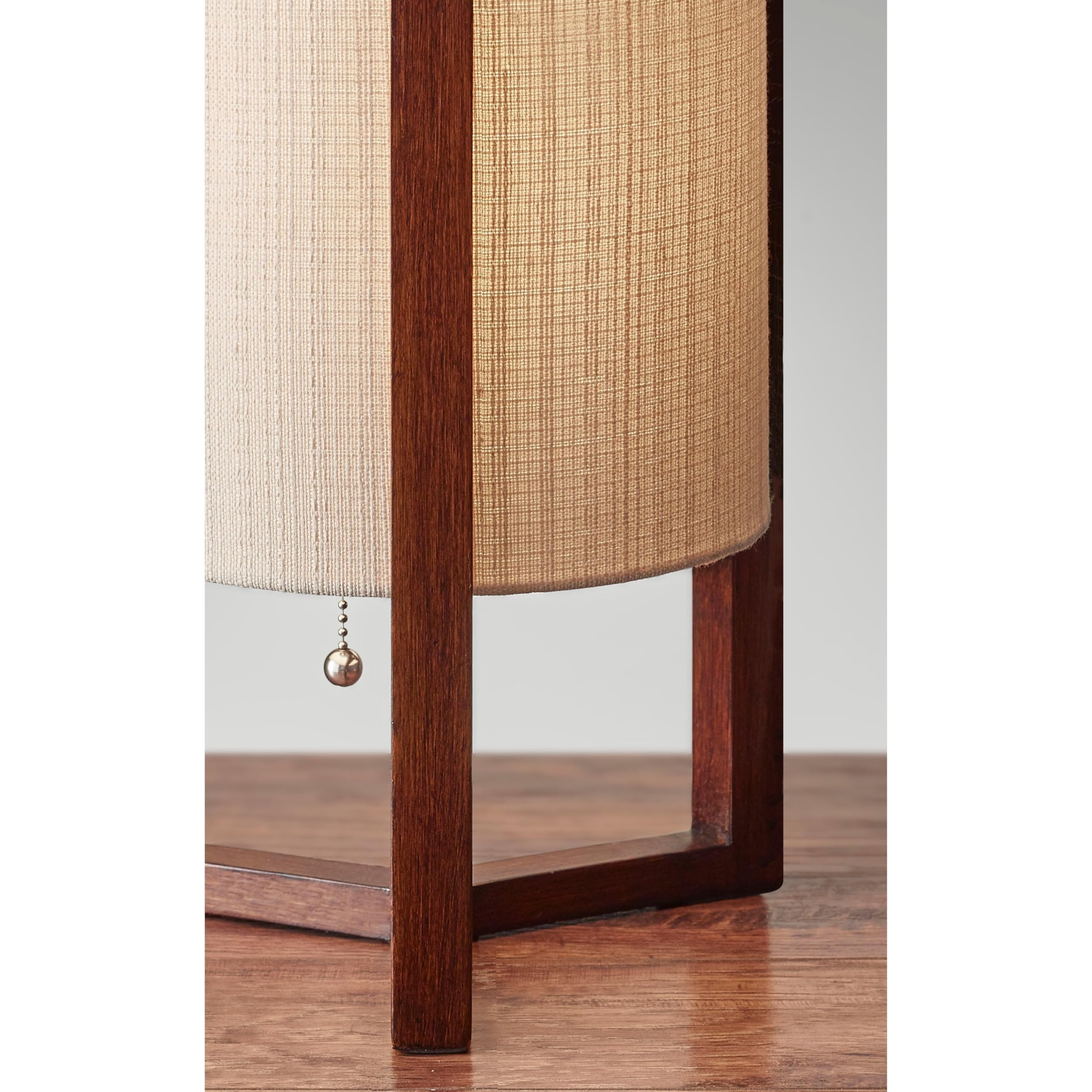 Adesso Quinn Table Lantern Lamp - Walnut Birch Wood Base with Natural Linen Shade - Bedside Night Light, Living Room End Table, Home Office Desk Lighting for Cozy Ambience