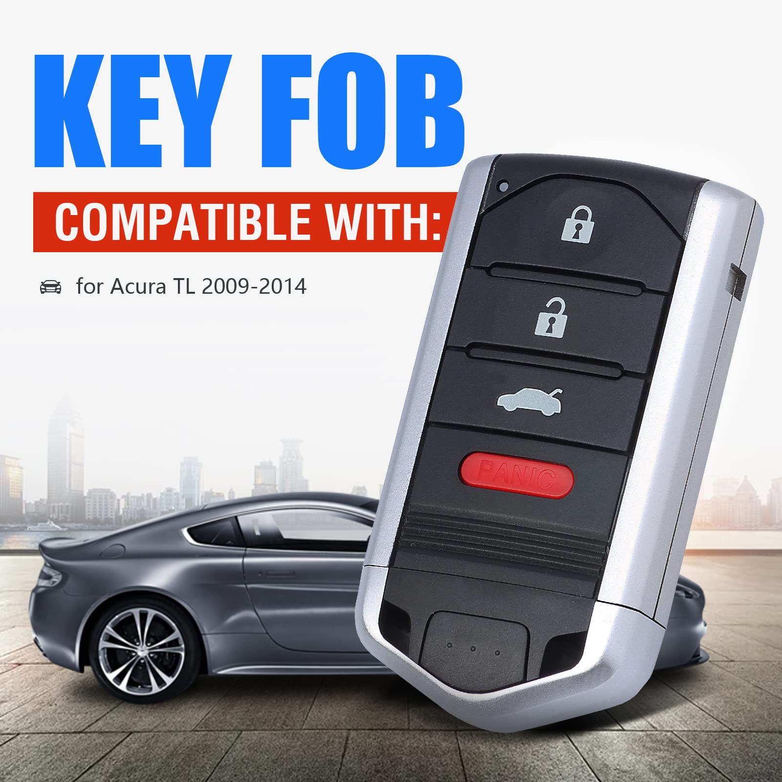 Replacement Car Key Fob Keyless Entry Remote for Acura TL 2009-2014 (FCC ID: M3N5WY8145, P/N: 267F-5WY8145) - 4 Button Smart Remote Control - Perfect for Lost/Damaged Key Replacement & Vehicle Security