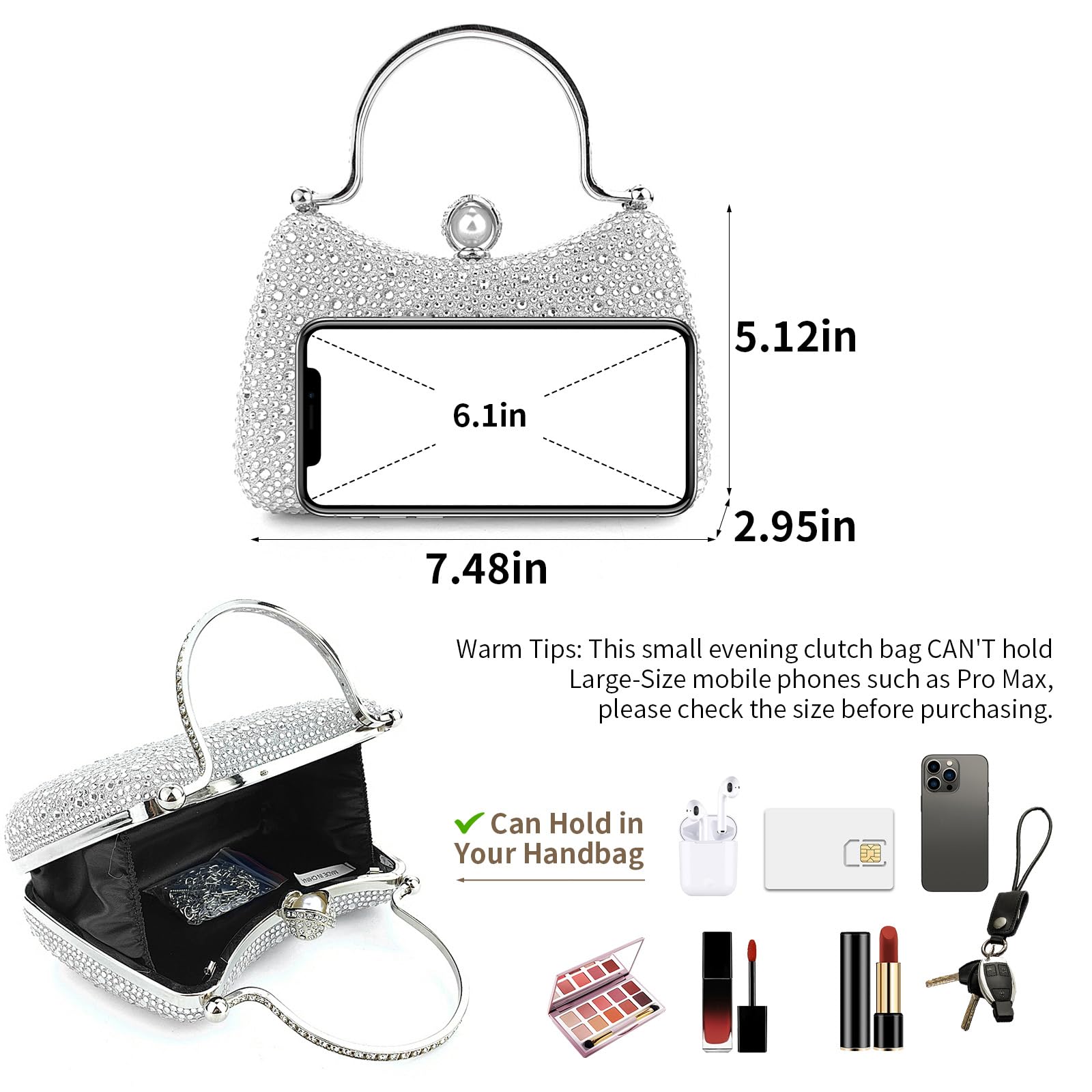 Elegant Rhinestone Evening Clutch Bag for Women - Sparkling Crystal Party Wedding Purse with Chain - Perfect for Formal Events, Prom & Special Occasions