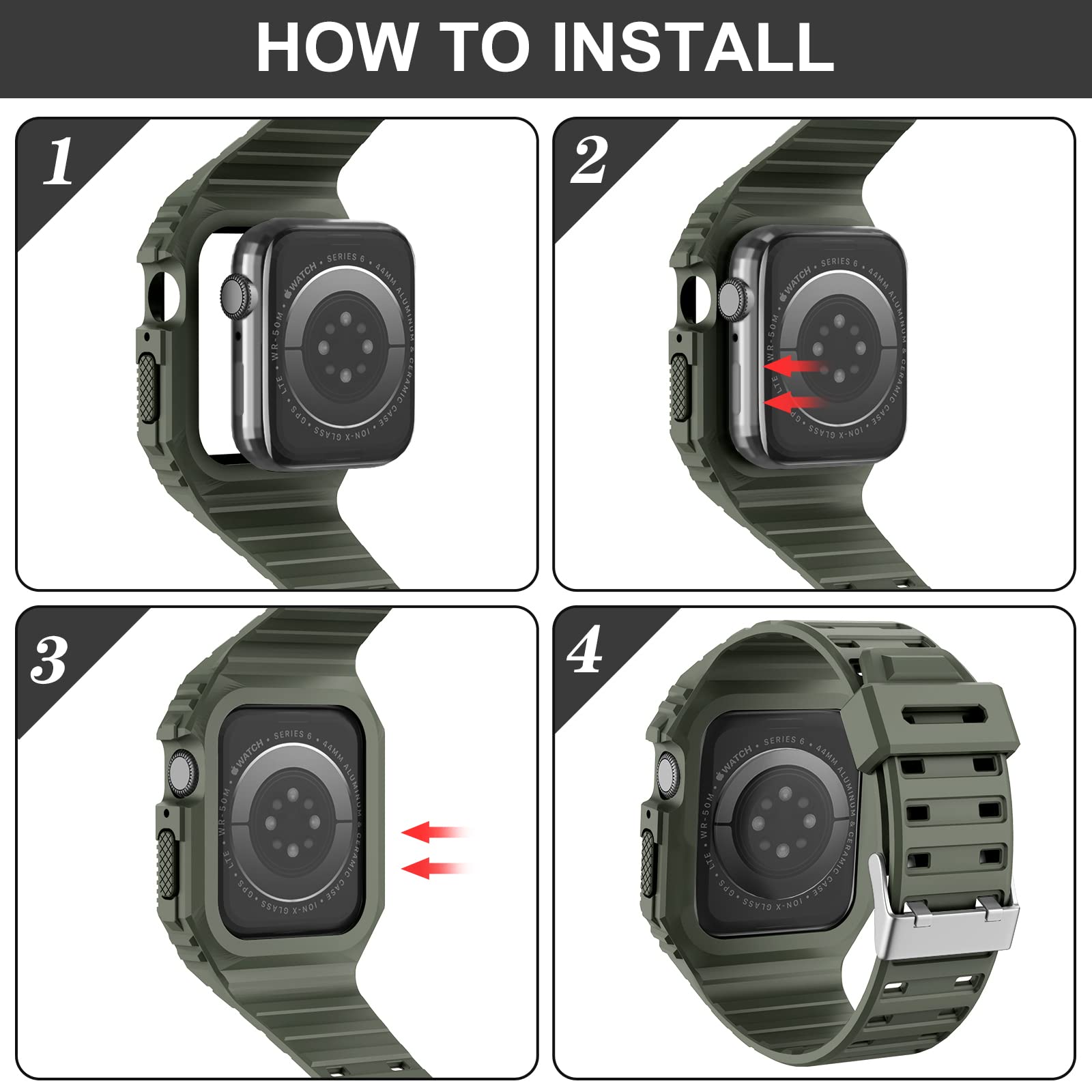 Premium Apple Watch Bands Compatible with 38mm 40mm 42mm 44mm - Durable TPU Sport Strap with Rugged Bumper Case for Series 1/2/3/4/5/6/7/SE - Perfect for Workouts, Running & Outdoor Activities (Men & Women)