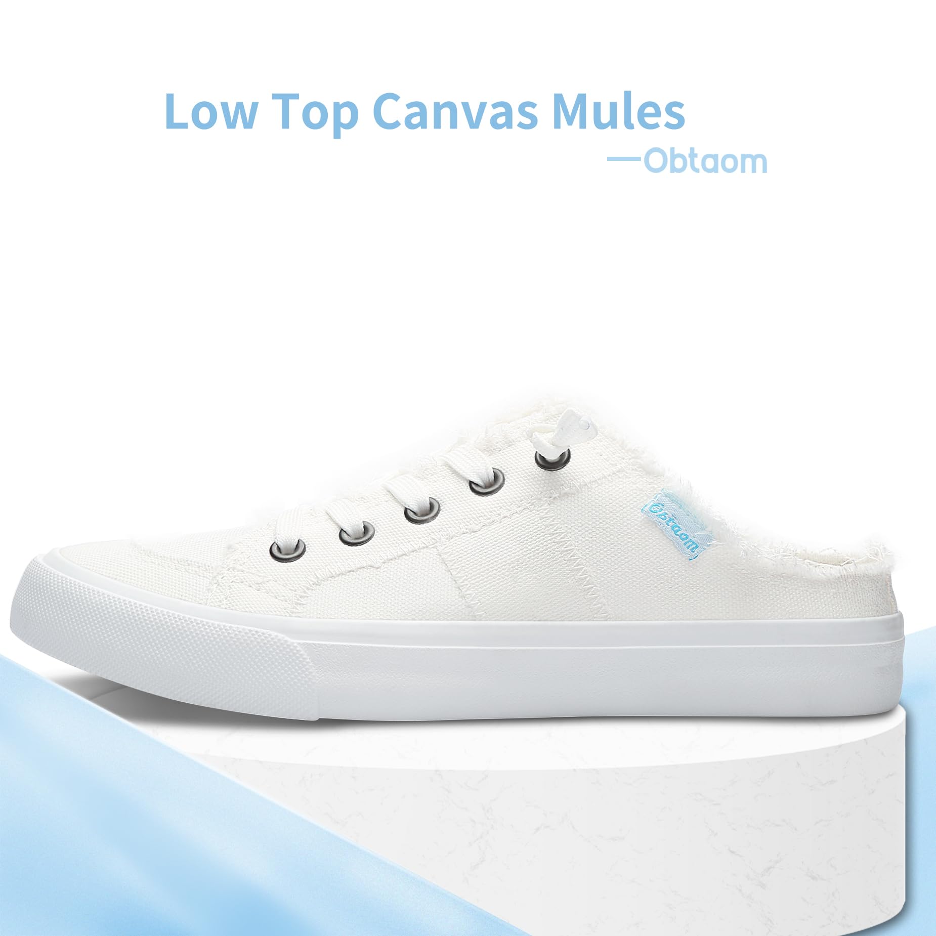 Obtaom Women's Memory Foam Clipper Canvas Mules - Slip On Backless Fashion Sneakers for Women - Comfortable Casual Shoes for Walking, Travel & Holiday Outfits