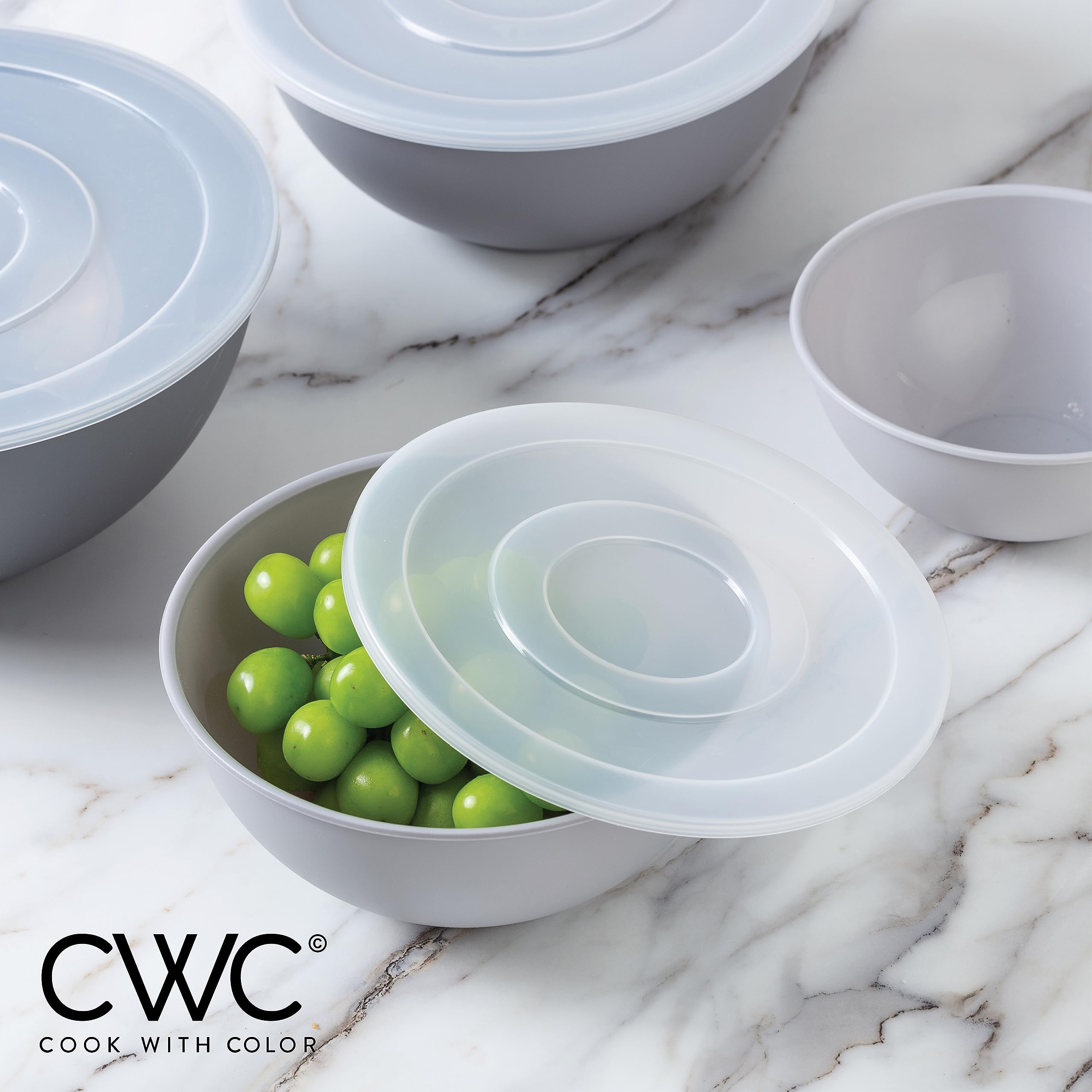 COOK WITH COLOR Plastic Nesting Mixing Bowls Set - 12 Piece Kitchen Prep Bowls with Lids, Microwave & Dishwasher Safe (Gray Ombre) for Baking, Meal Prep & Food Storage