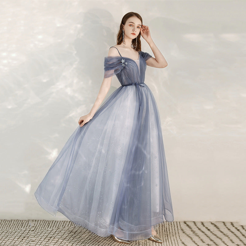 Elegant Off Shoulder Blue Tulle Prom Dress - A-Line Sweetheart Neckline Formal Gown for Homecoming, Birthday Party & Special Occasions | Perfect for Prom Night, Quinceañera & Evening Events