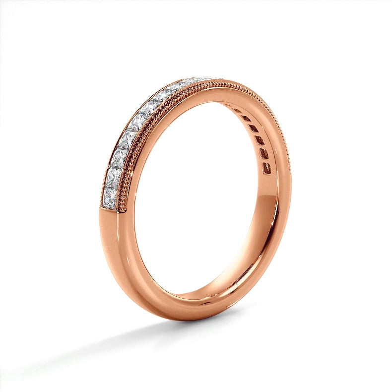 0.47 Carat Princess Cut Diamond Milgrain Accent Wedding Band - Elegant Bridal Ring for Engagement, Anniversary & Special Occasions