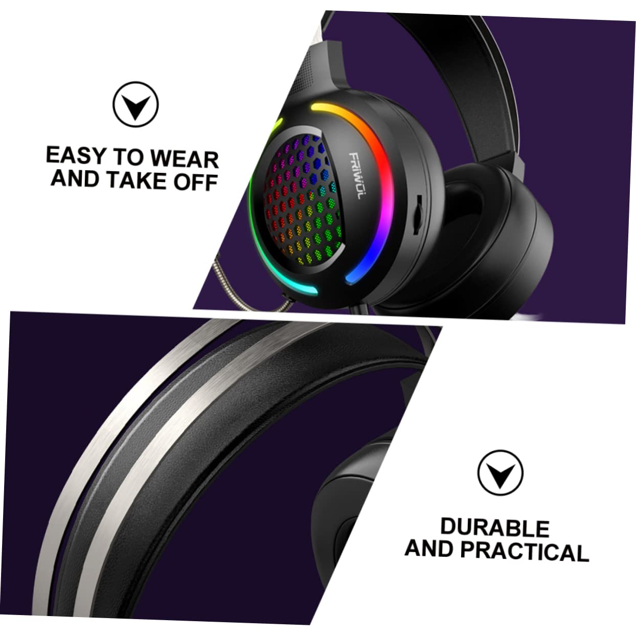 Levemolo RGB Gaming Headset - Lightweight Noise-Canceling Headphones with Breathable Earmuffs & Stylish Design for PC/PS5/Xbox Gamers - Perfect for Esports, Streaming & Late-Night Gaming Sessions (Black)