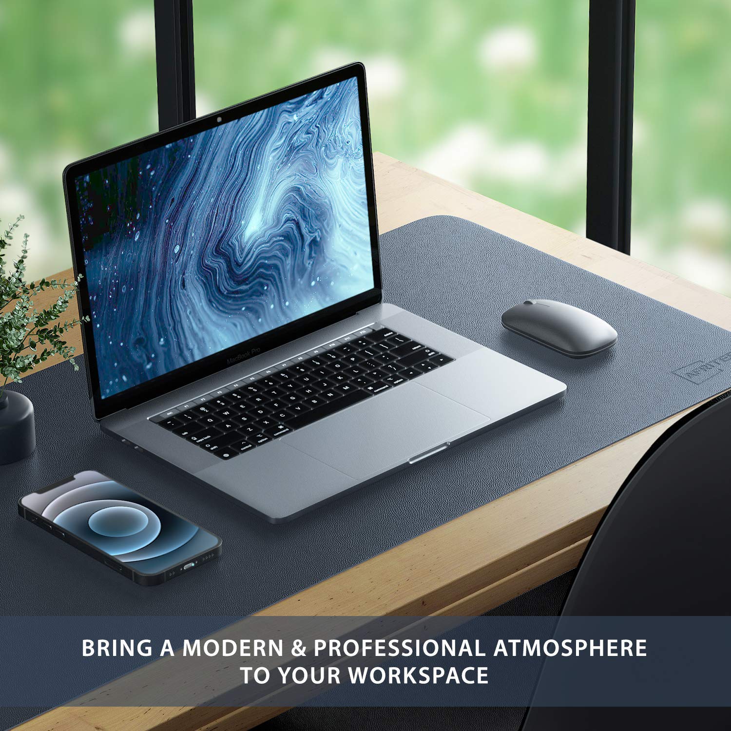 AFRITEE Large Desk Pad Protector Mat - Non-Slip Mouse Pad & Waterproof Writing Surface (Grayish Blue/Silver 31.5